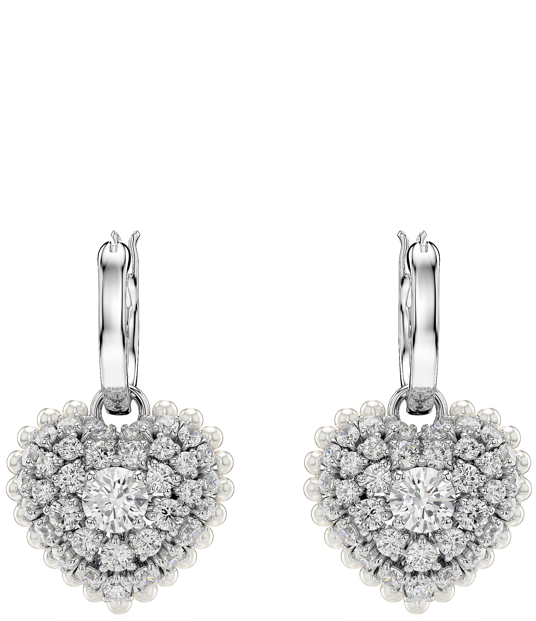 Swarovski Hyperbola Pearl Heart Crystal Drop Earrings