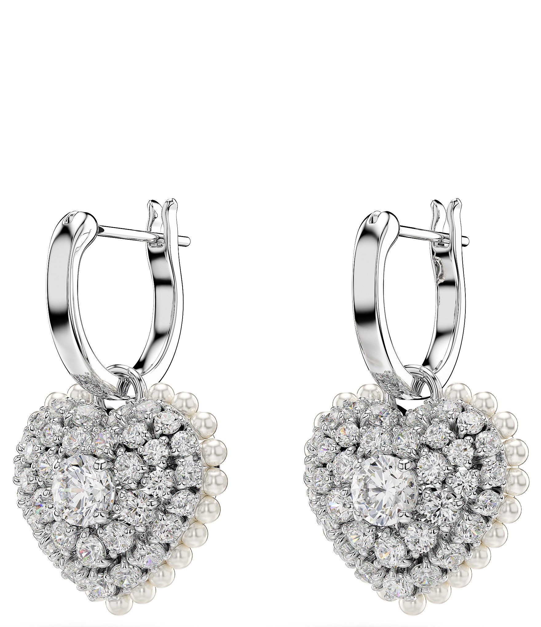 Swarovski Hyperbola Pearl Heart Crystal Drop Earrings