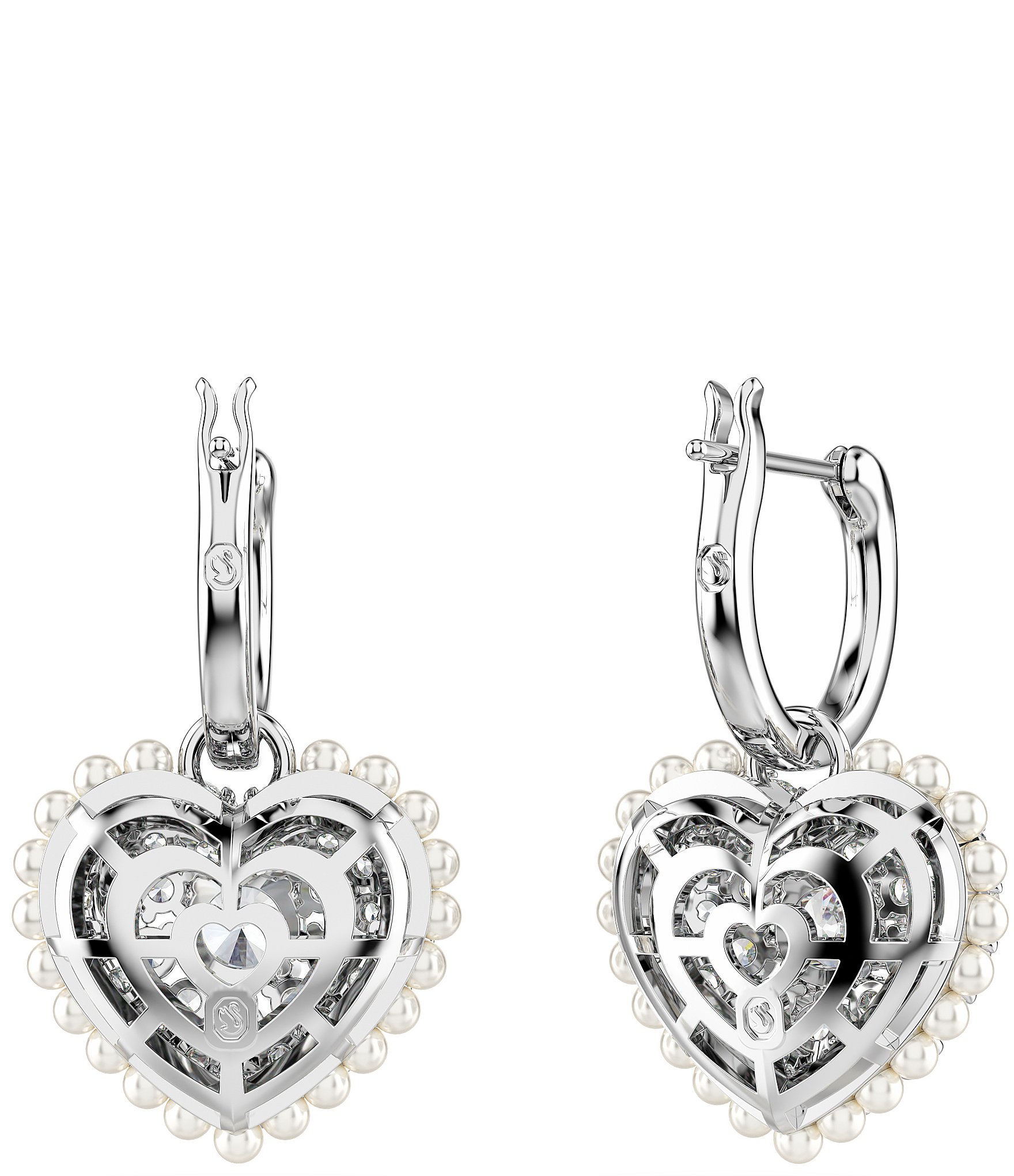 Swarovski Hyperbola Pearl Heart Crystal Drop Earrings