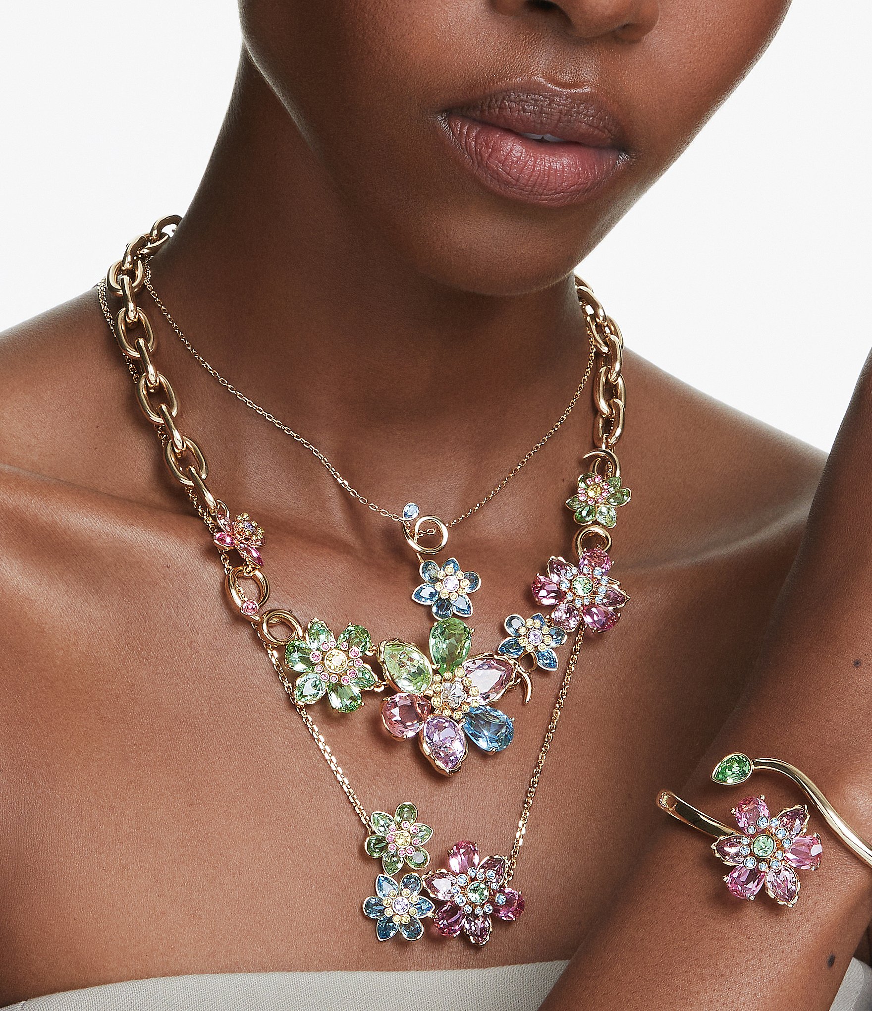 Swarovski Idyllia Blue Multi Flower Short Pendant Necklace