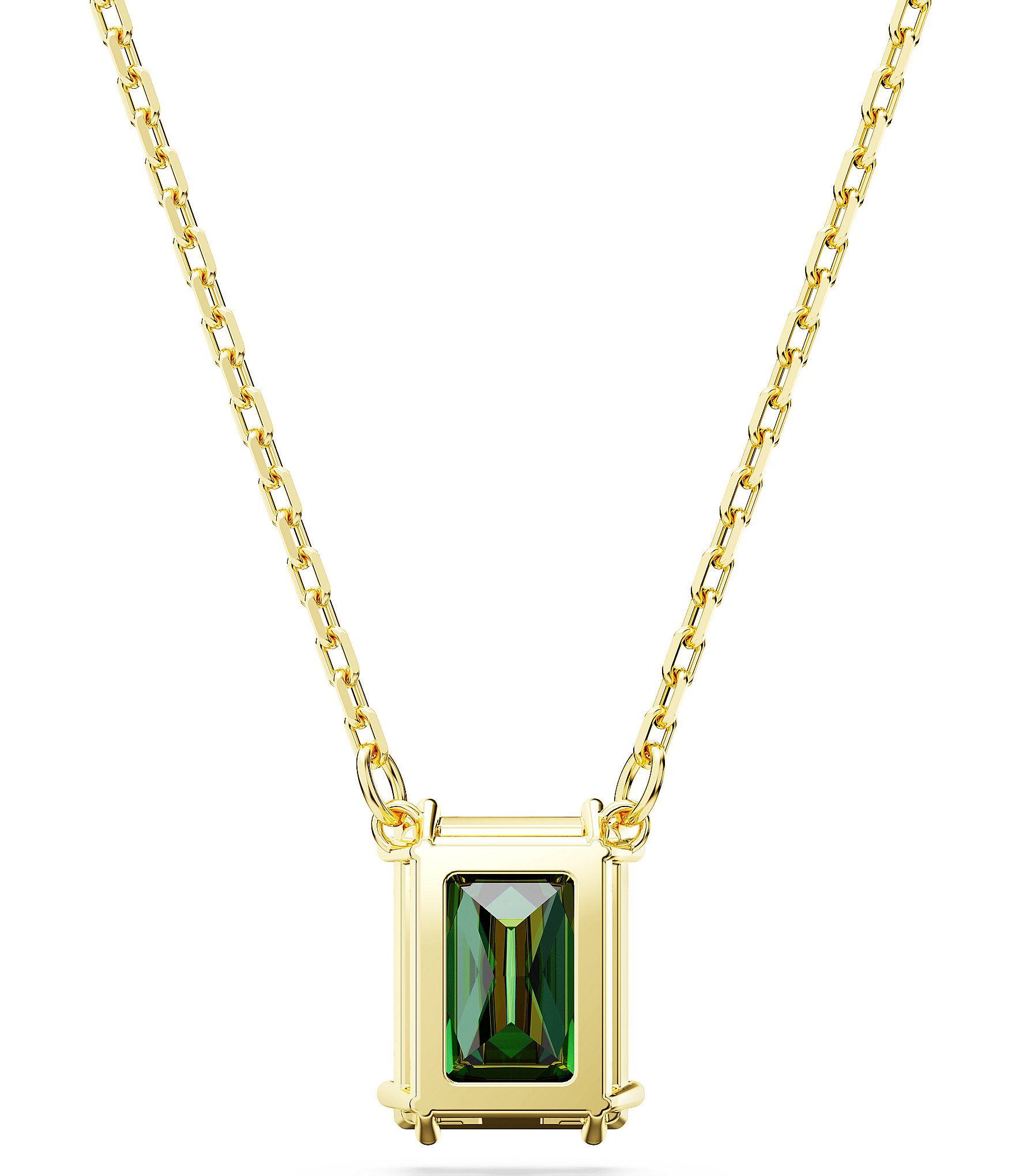 Swarovski Matrix Collection Green Rectangular Crystal Cut Short Pendant Chain Necklace