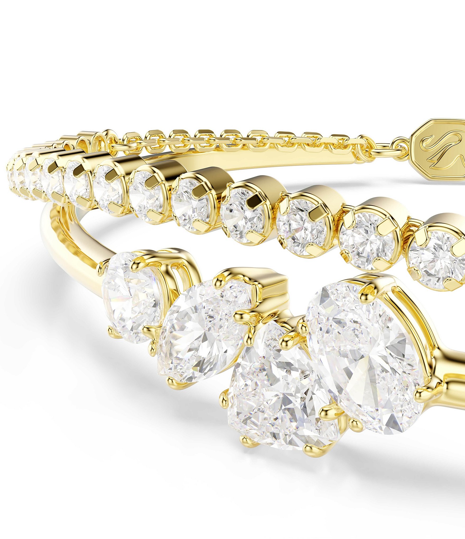 Swarovski Mesmera Mixed Cut CZ Double Line Bangle Bracelet
