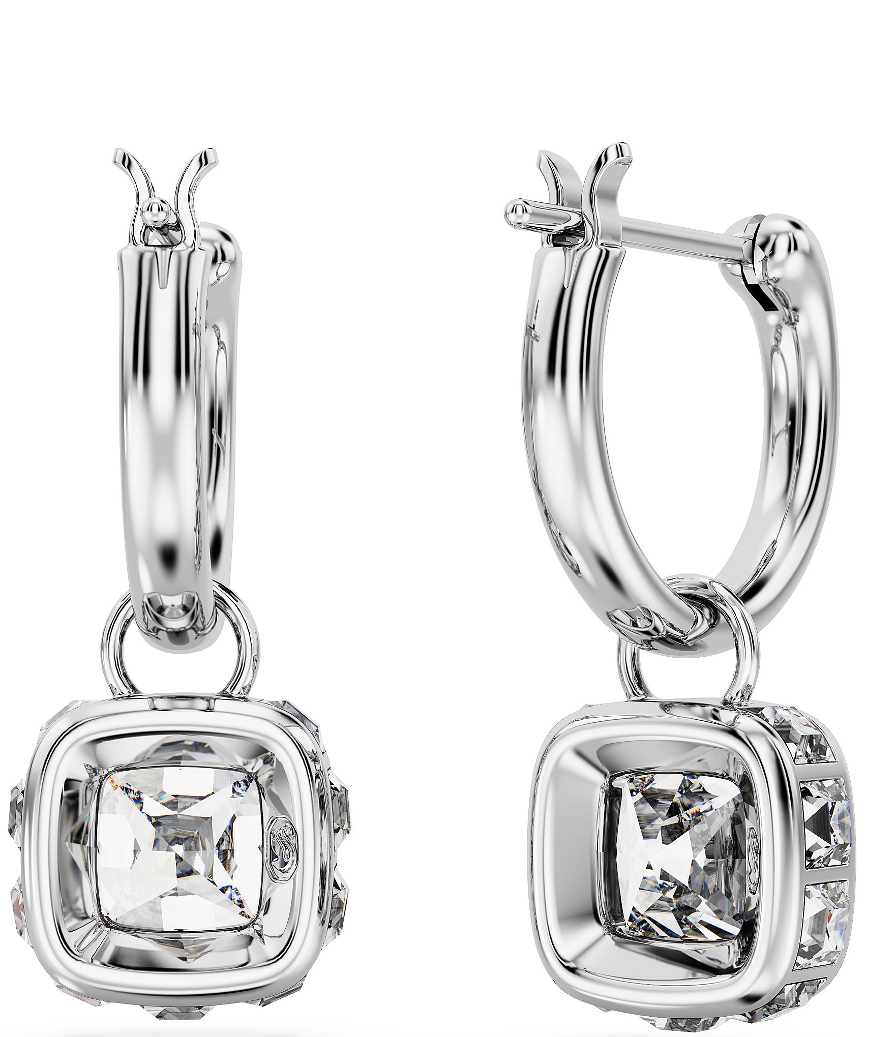 Swarovski Stilla Square Cut Silver Crystal Hoop Earrings