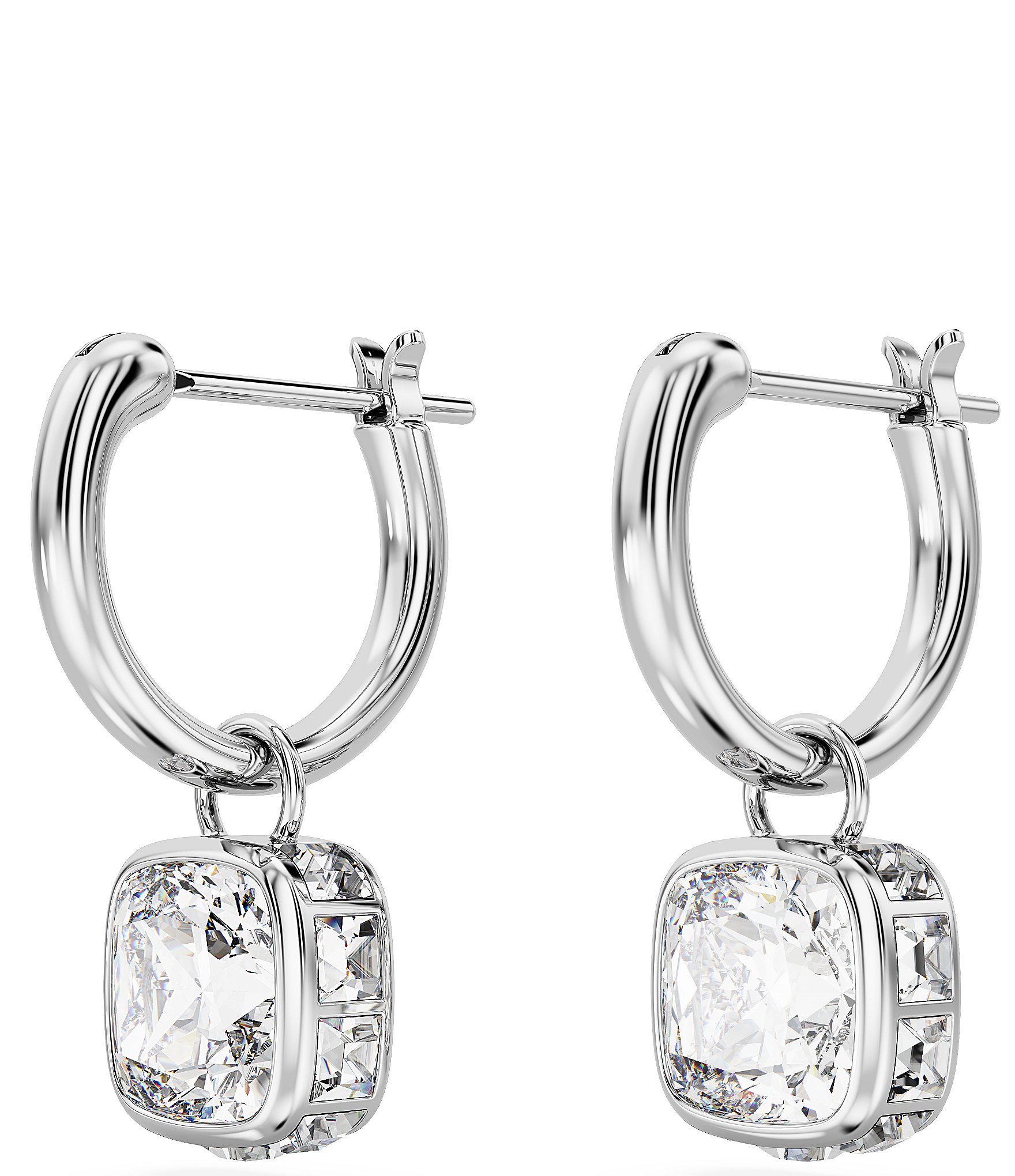 Swarovski Stilla Square Cut Silver Crystal Hoop Earrings