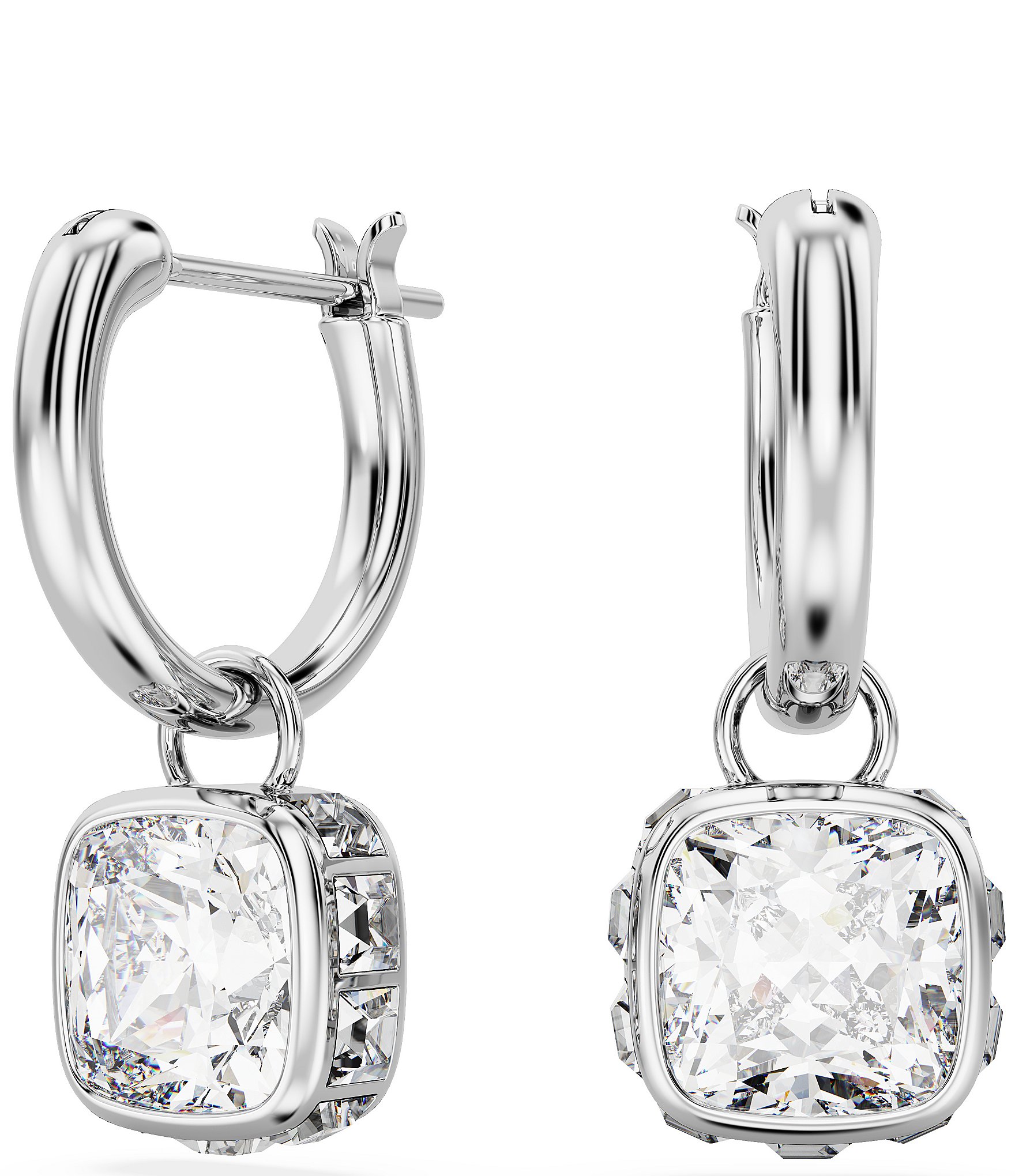 Swarovski Stilla Square Cut Silver Crystal Hoop Earrings