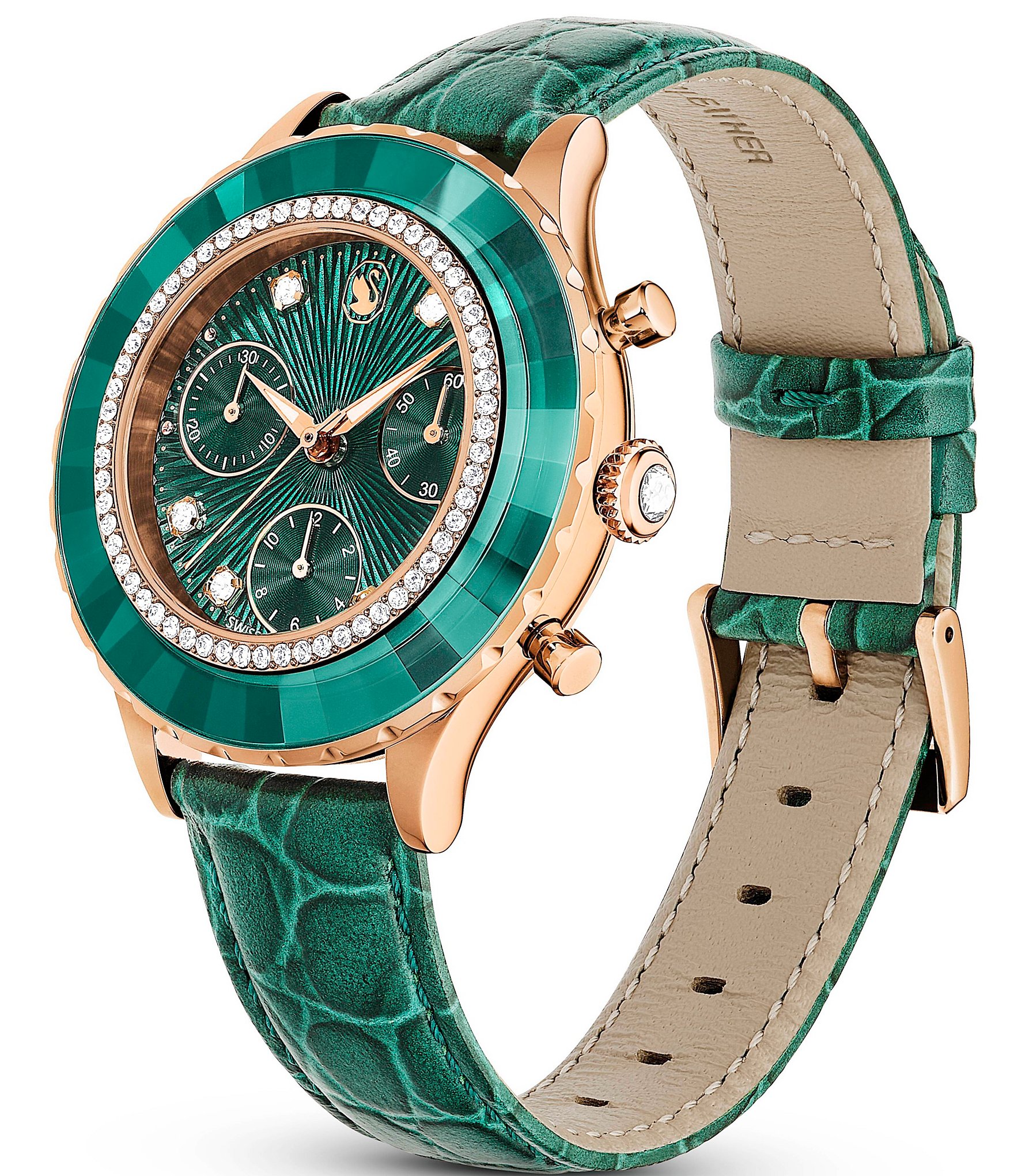 Swarovski Women's Octea Crystal Chronograph Leather Croco Strap Watch