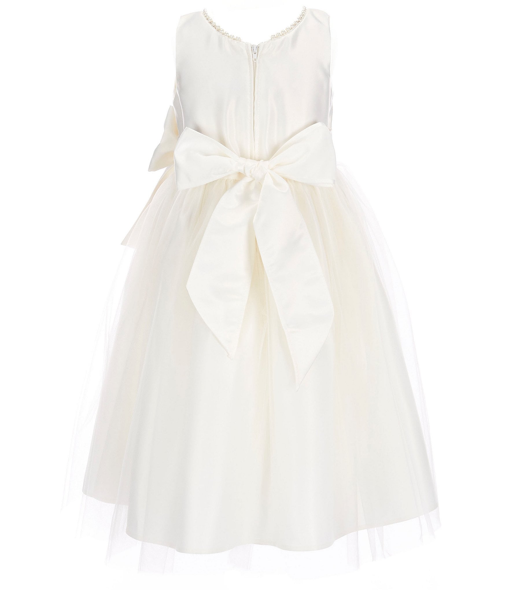 Sweet Kids Little Girls 2-6 Sleeveless Dull Satin Pearl Trim Bow Detail Tulle Tea Dress