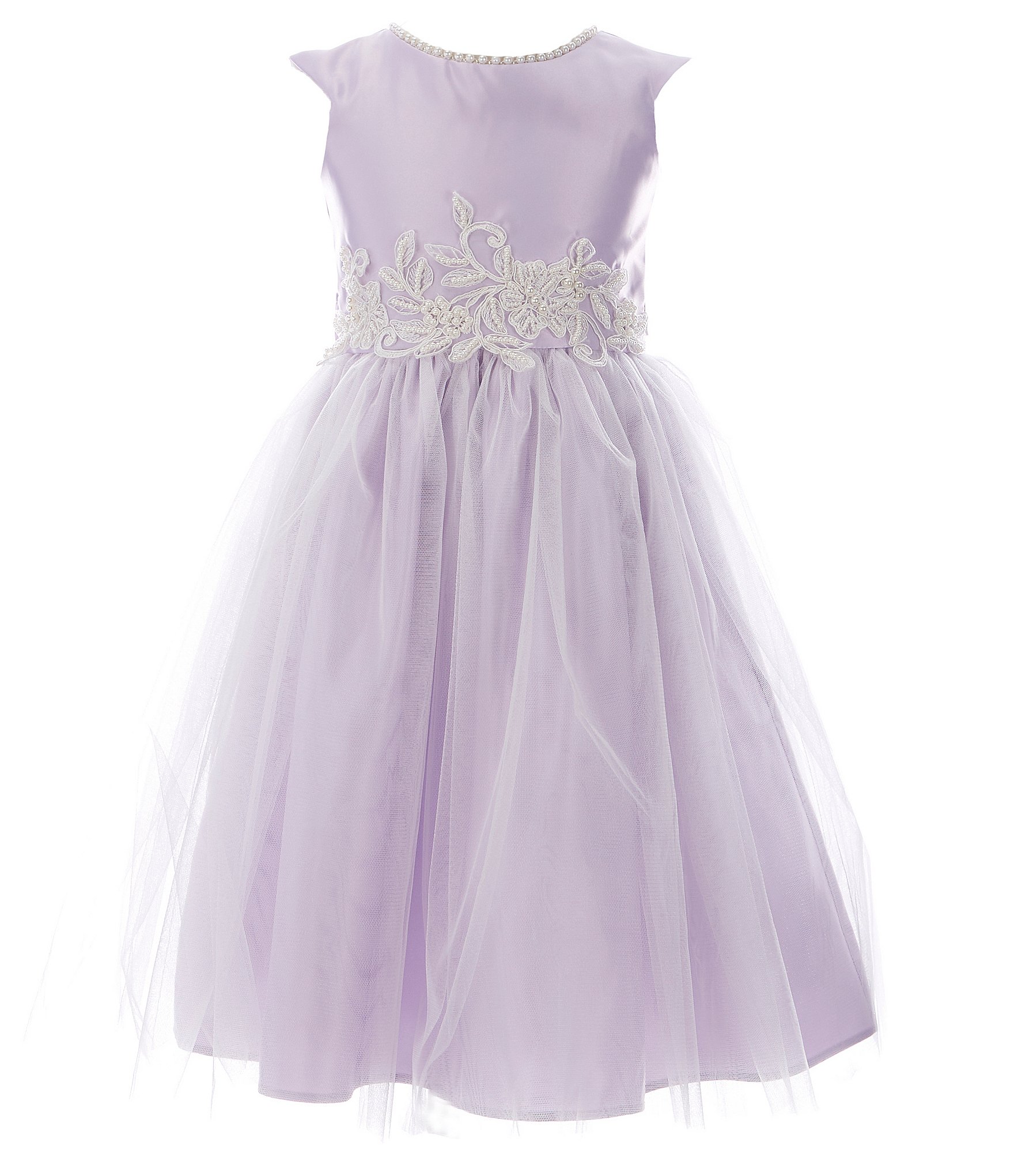 Sweet Kids Little Girls 2-6 Faux-Pearl Satin/Tulle Fit-And-Flare Dress ...