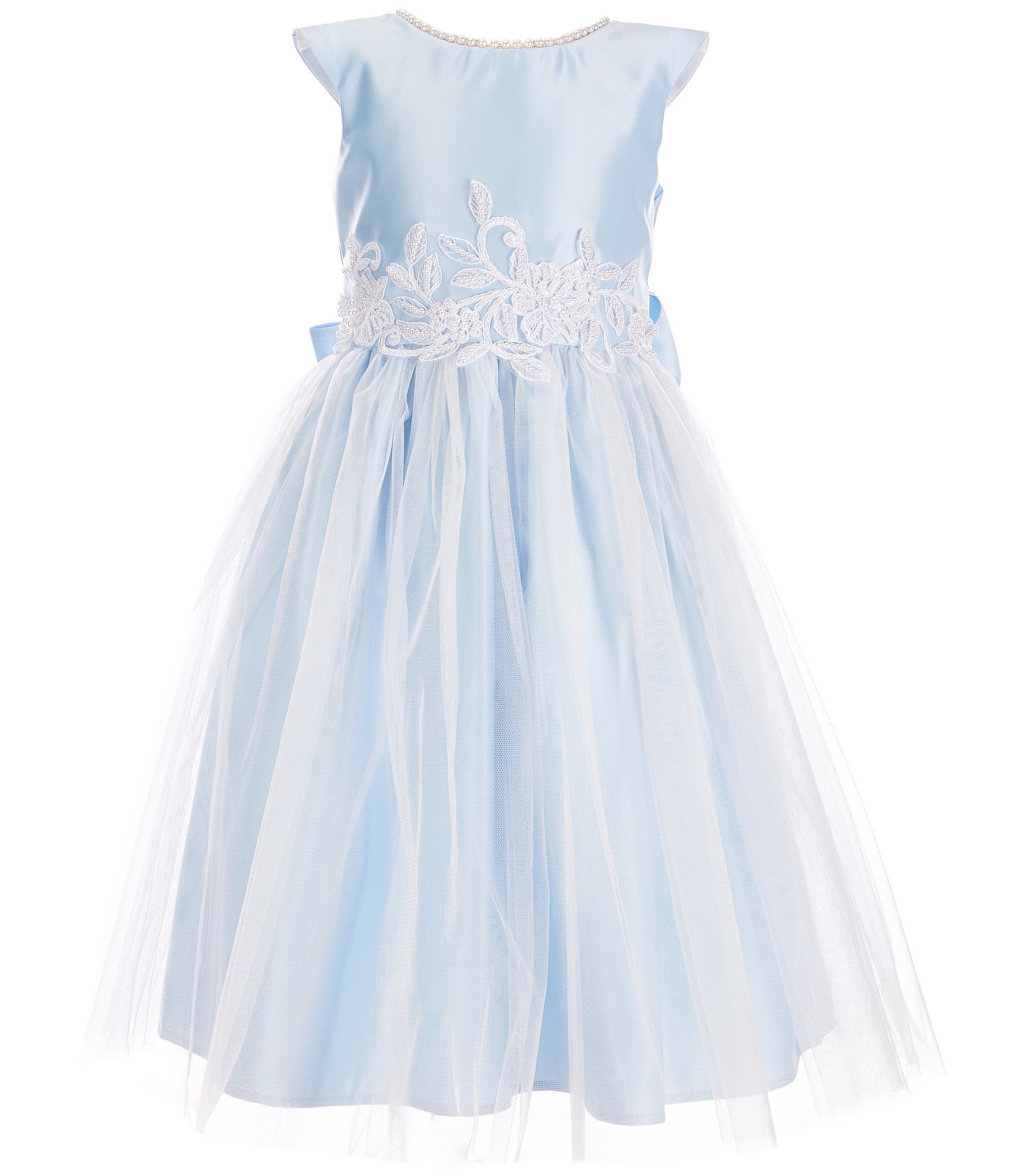 Sweet Kids Little Girls 2-6 Faux-Pearl Satin/Tulle Fit-And-Flare Dress ...