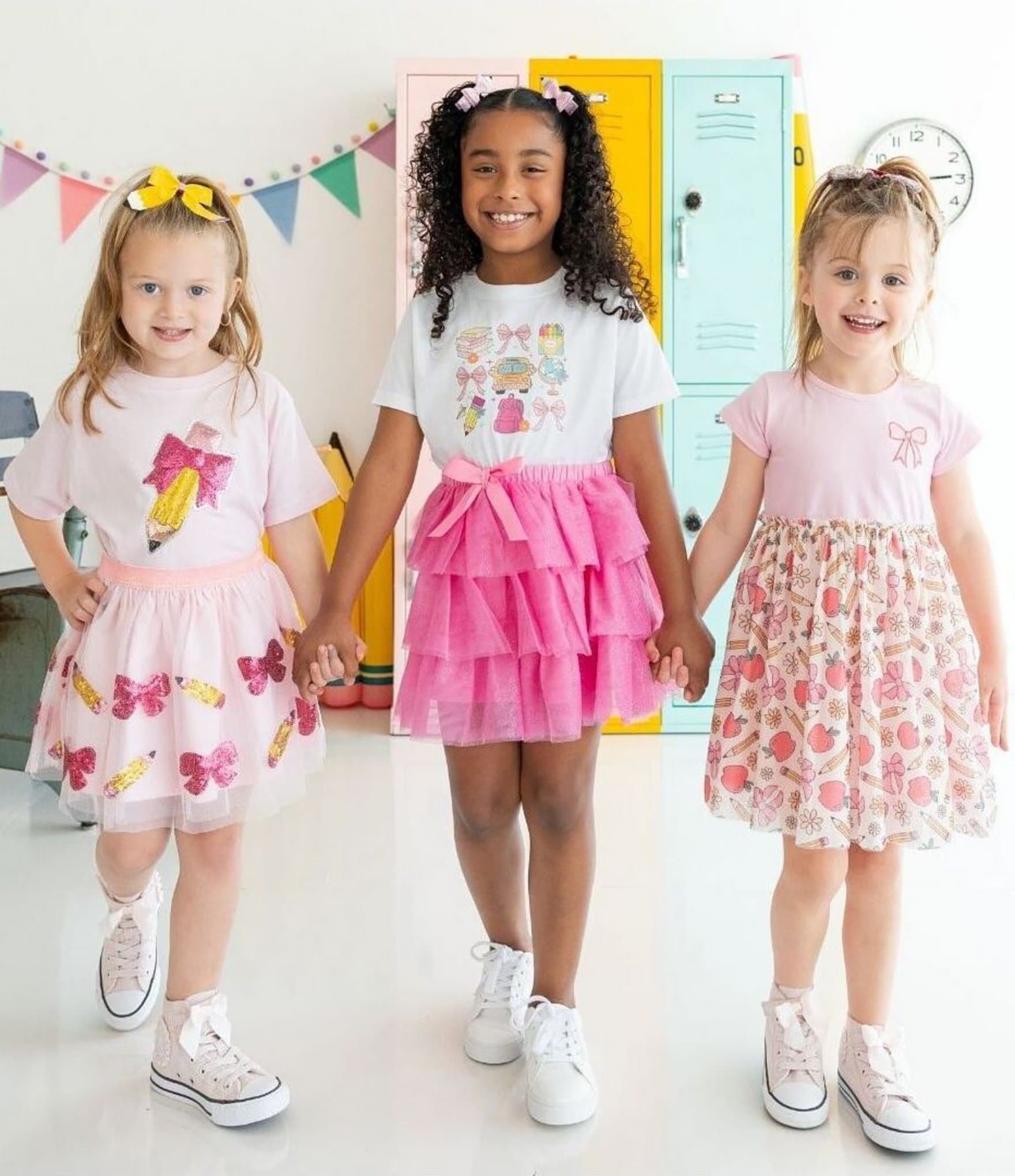 Sweet Wink Little/Big Girls Short Sleeve Pencil Bow Sequin Patch T-Shirt