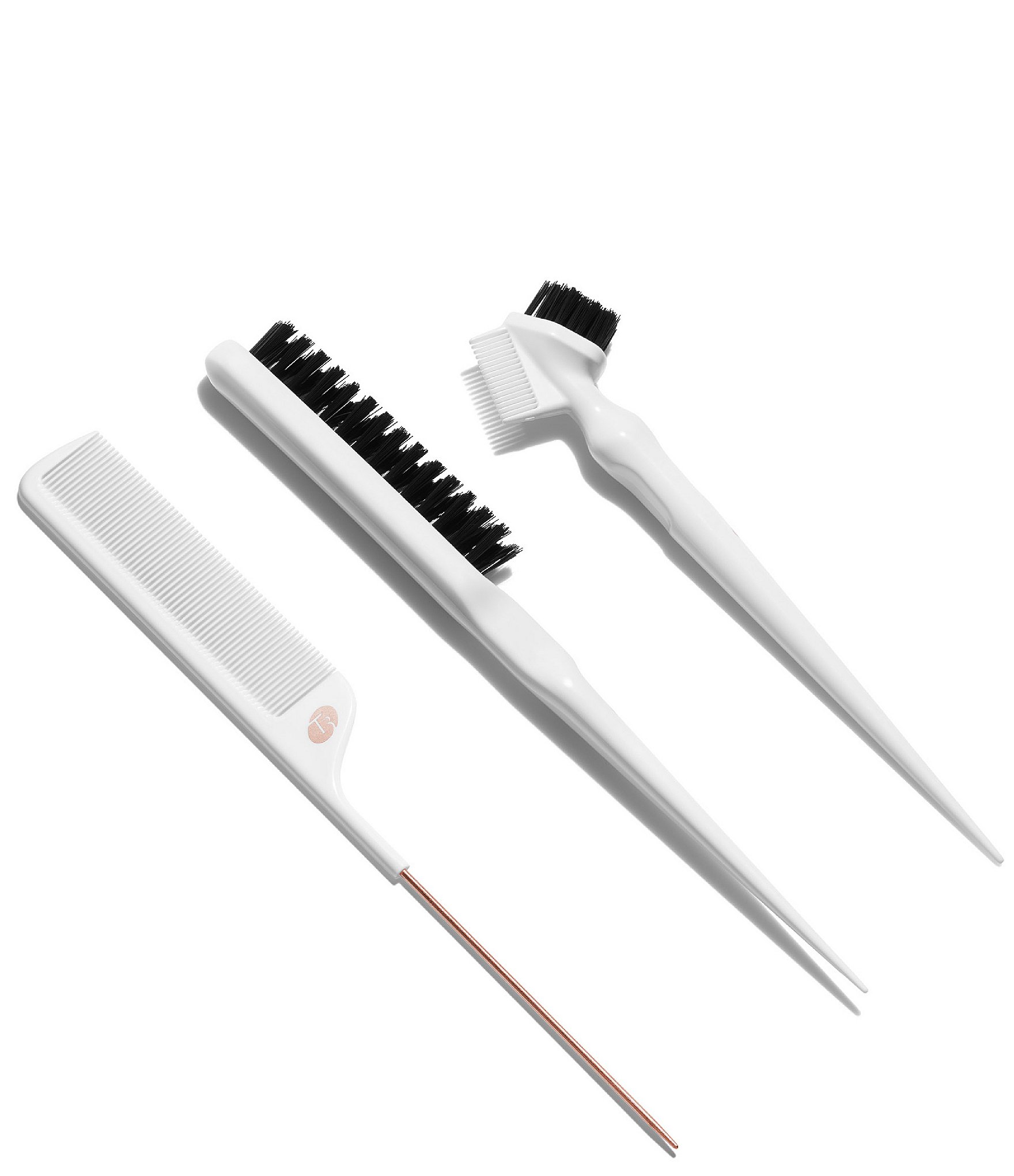 T3 Three-Piece Detailed Styling Brush Set with Pintail Comb, Edge Brush, and Teasing Brush