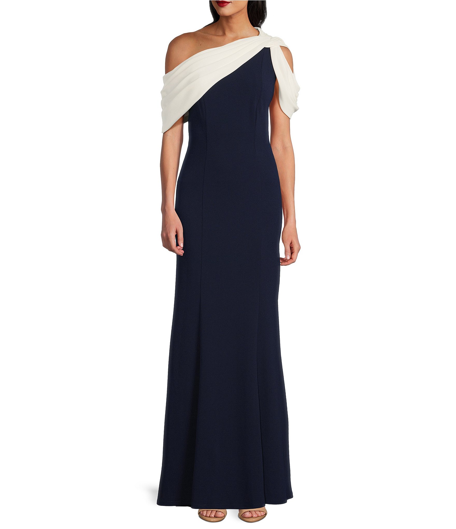 NWT 2024 Tadashi Shoji Addison One Shoulder Pintuck Jersey Gown Size Petite Medium