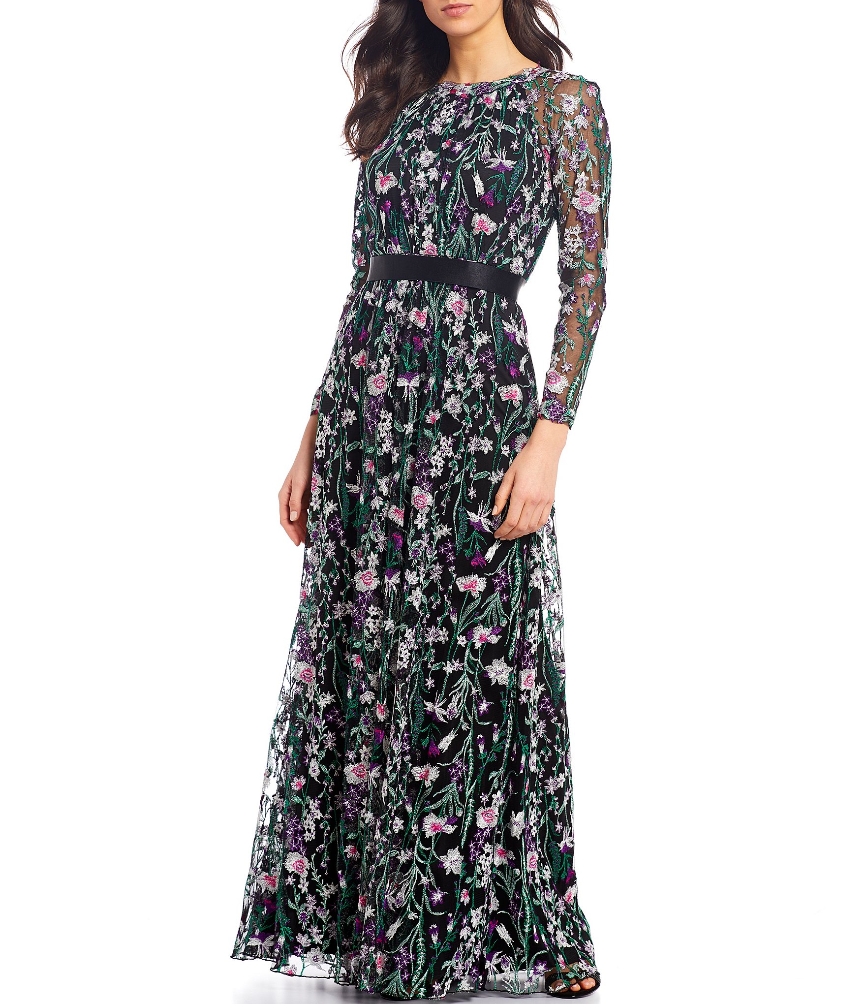 embroidered floral mesh dress