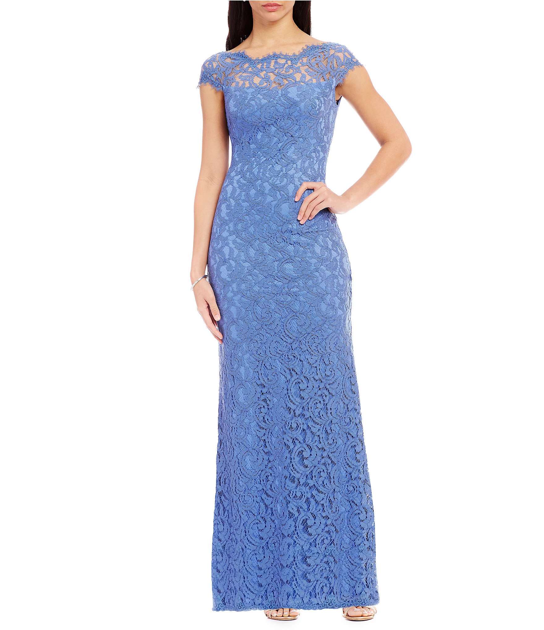 Tadashi Shoji Petite Cap Sleeve Lace Gown | Dillards