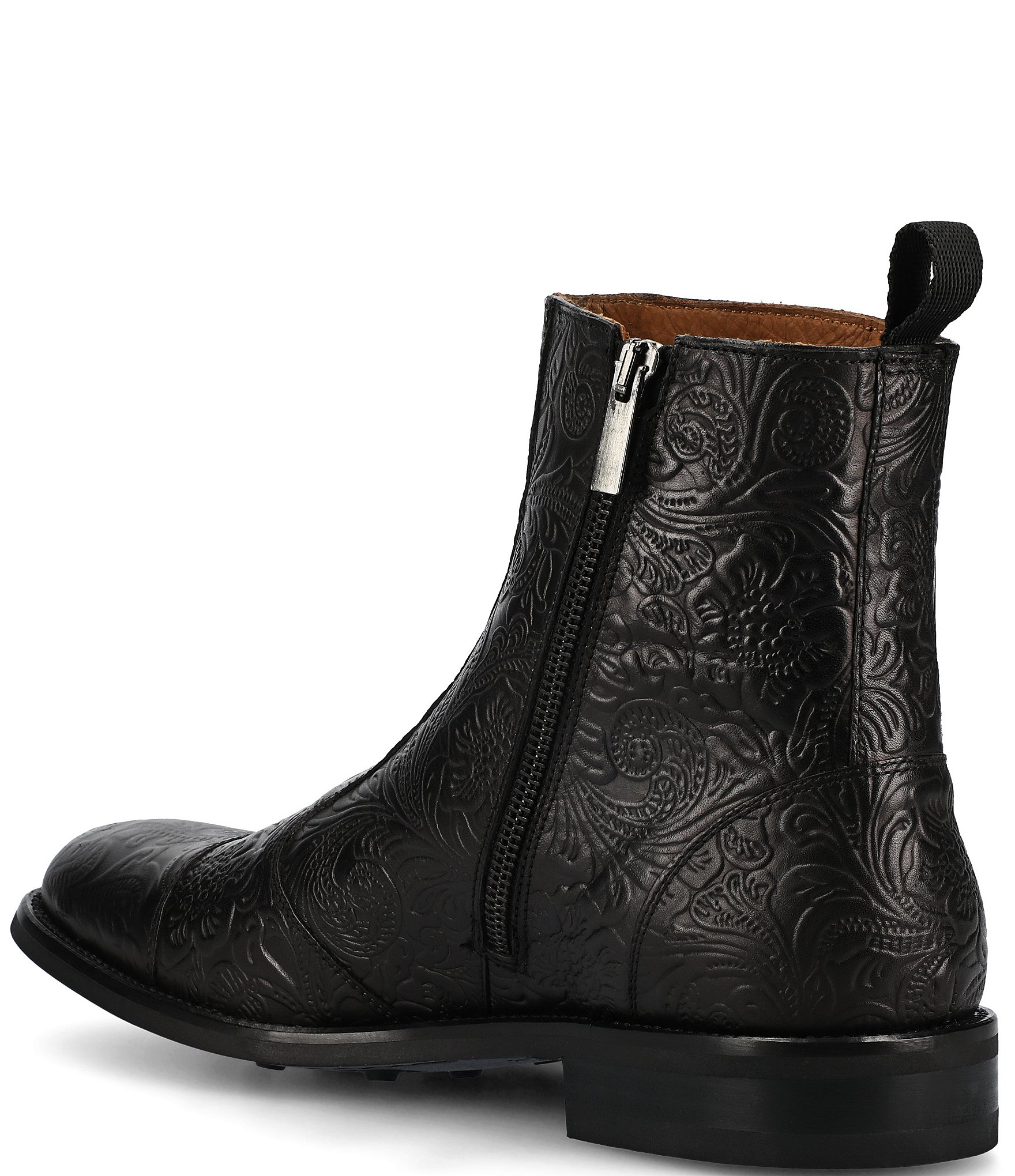 Taft Lewis Floral Embossed Leather Side Zipper Boots