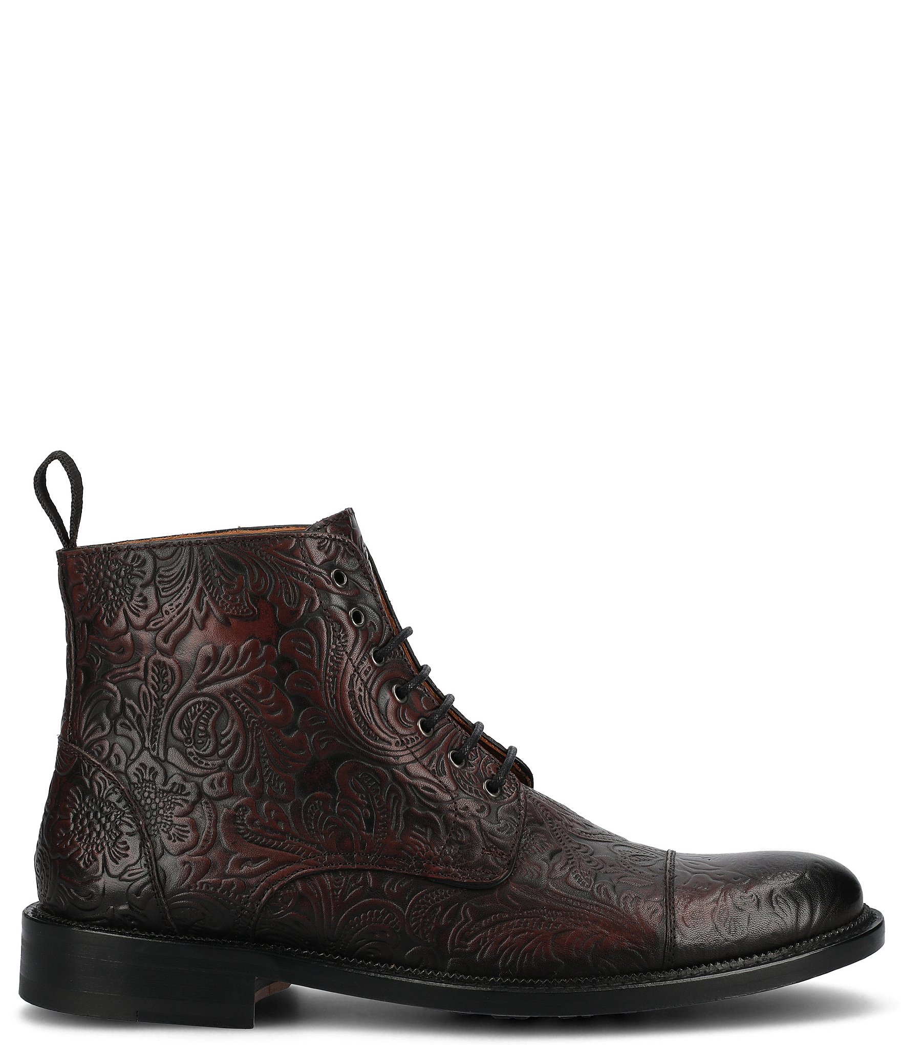 Taft Men's Rome Floral Embossed Leather Cap Toe Boots