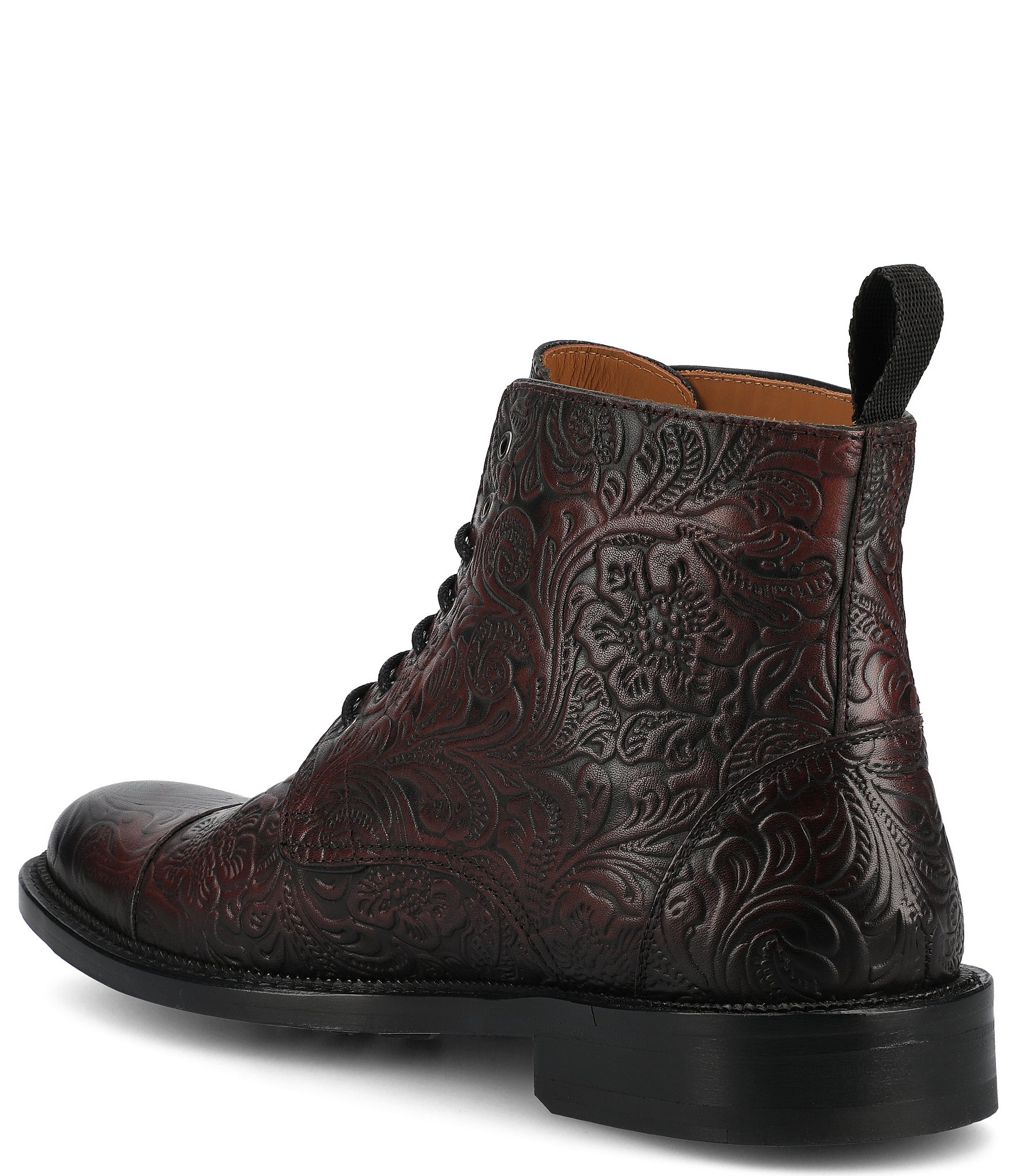 Taft Men's Rome Floral Embossed Leather Cap Toe Boots