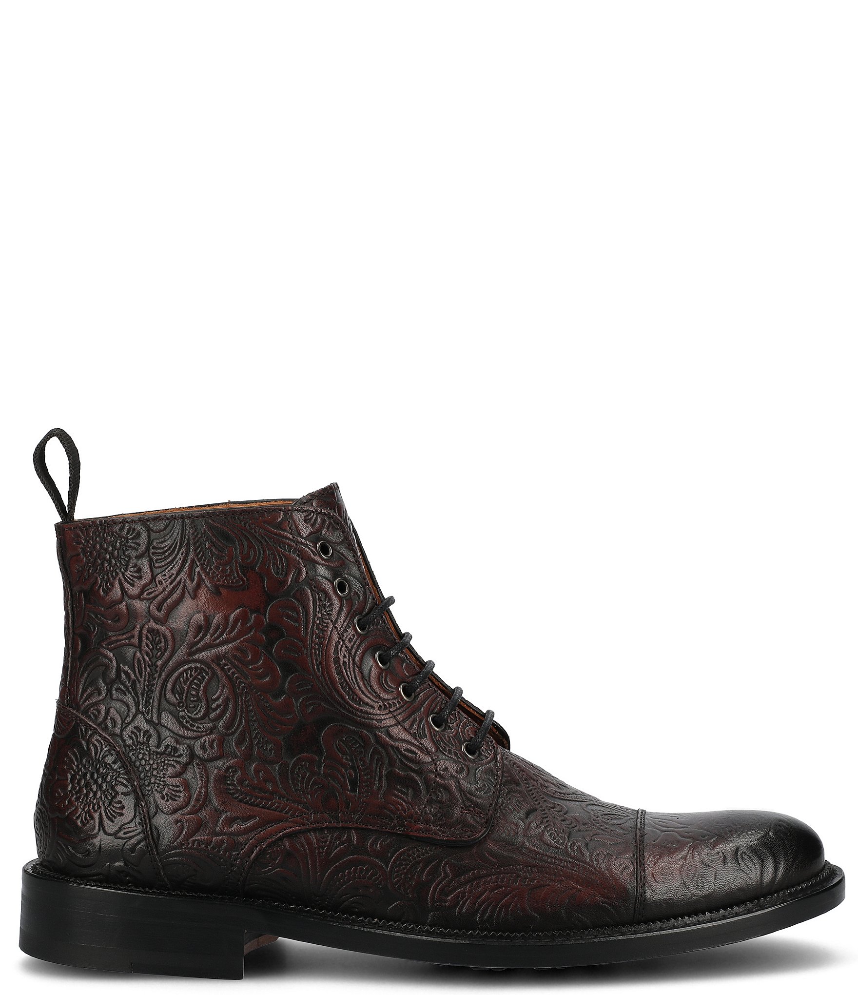 Taft Men's Rome Floral Embossed Leather Cap Toe Boots