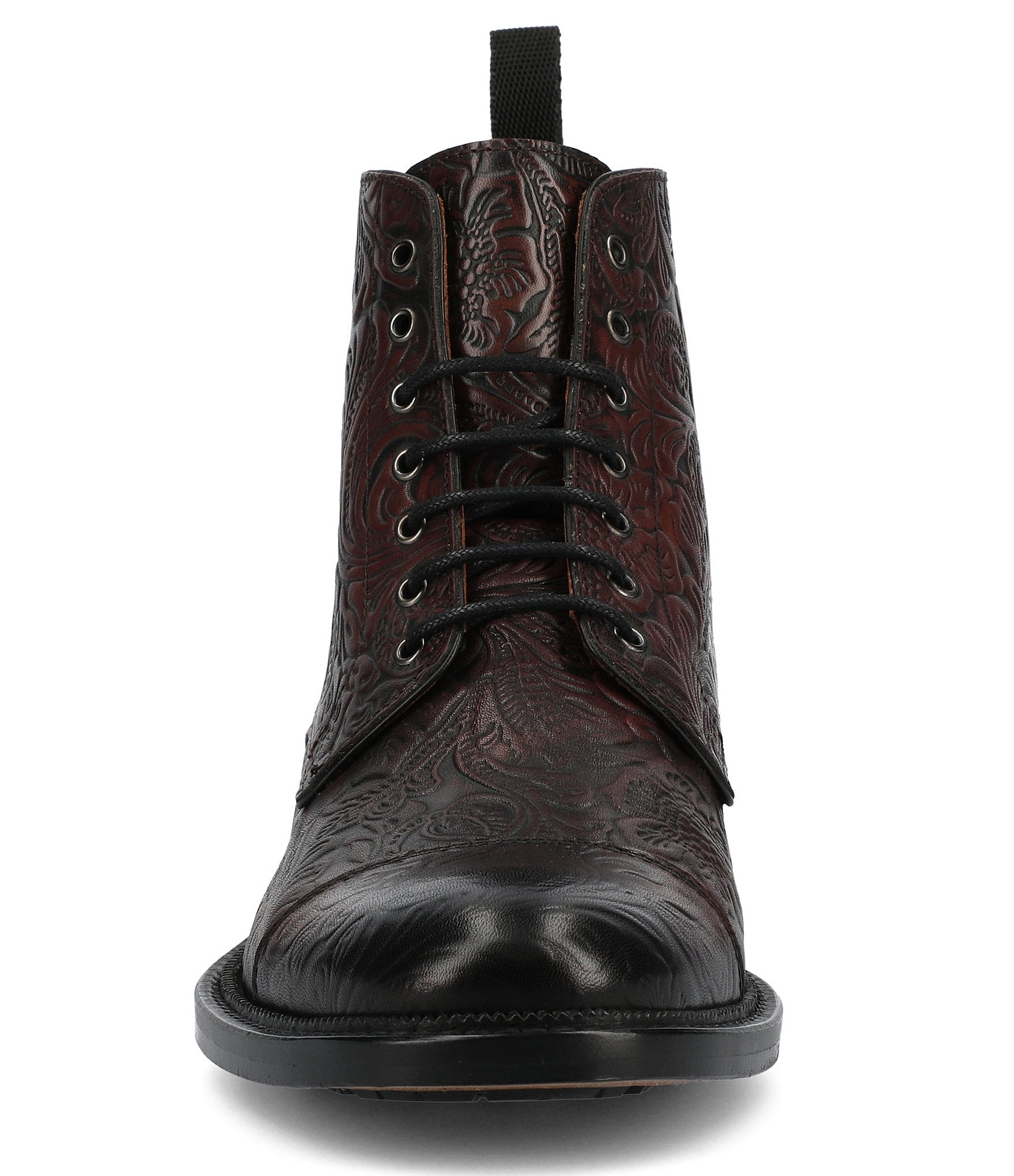 Taft Men's Rome Floral Embossed Leather Cap Toe Boots
