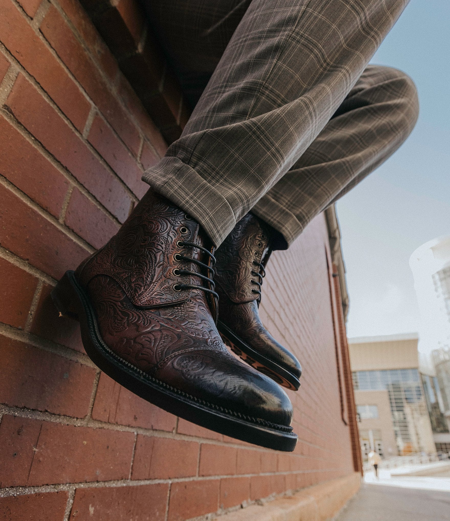 Taft Men's Rome Floral Embossed Leather Cap Toe Boots