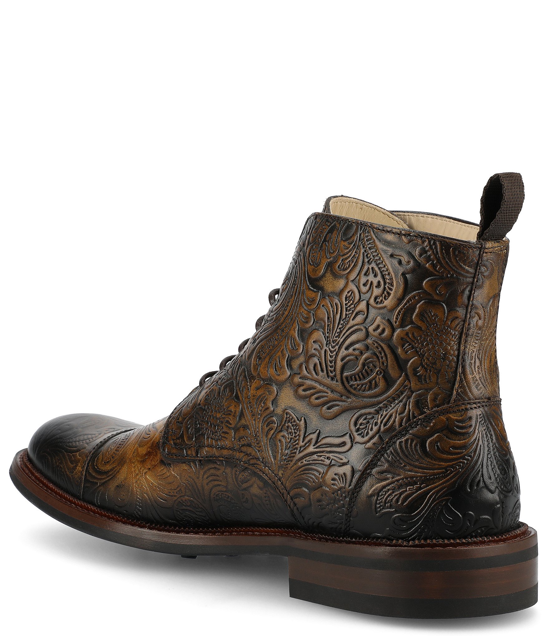 Taft Men's Rome Floral Embossed Leather Cap Toe Boots