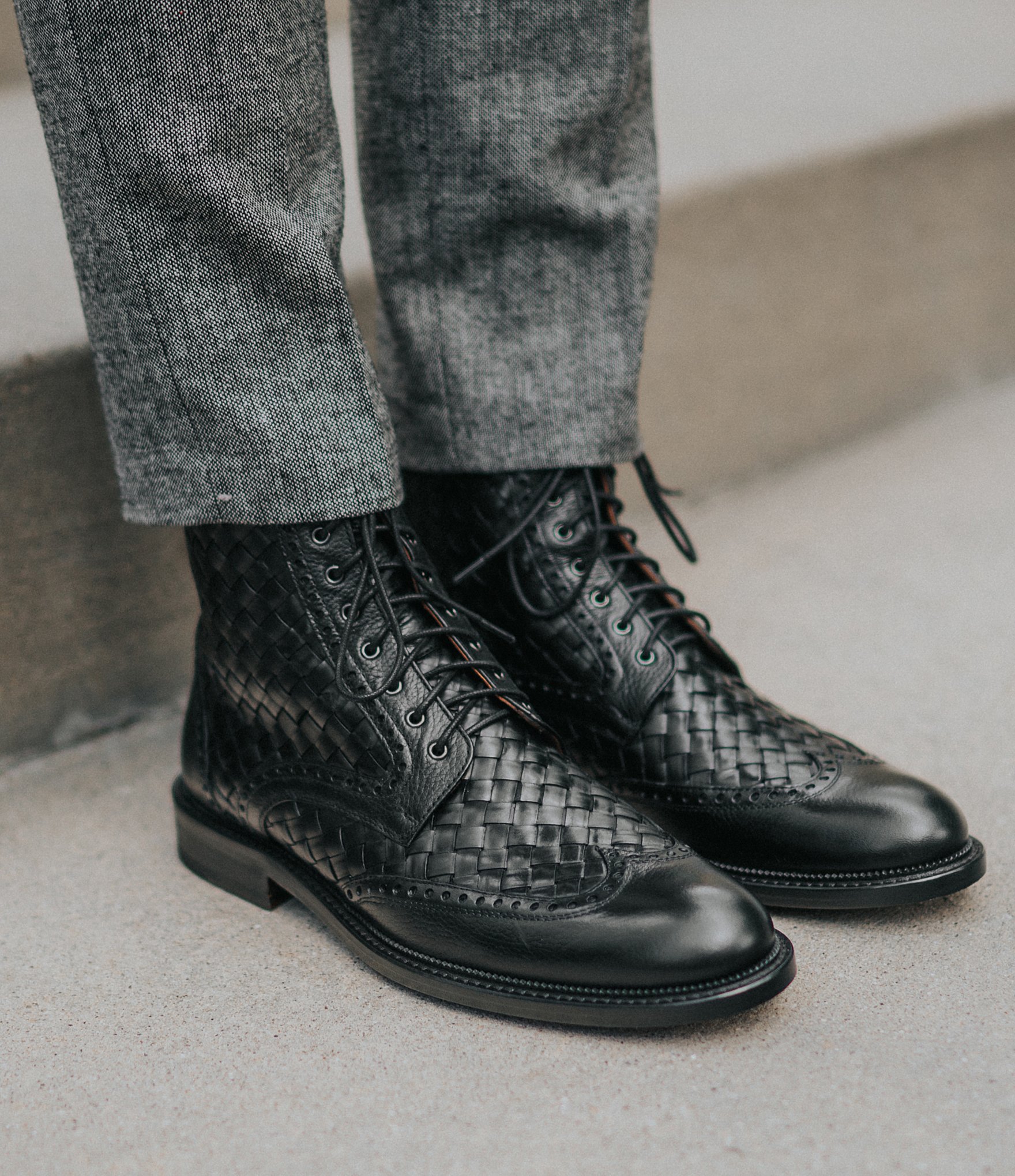 Taft Men's Saint Woven Leather Brogue Wingtip Boots