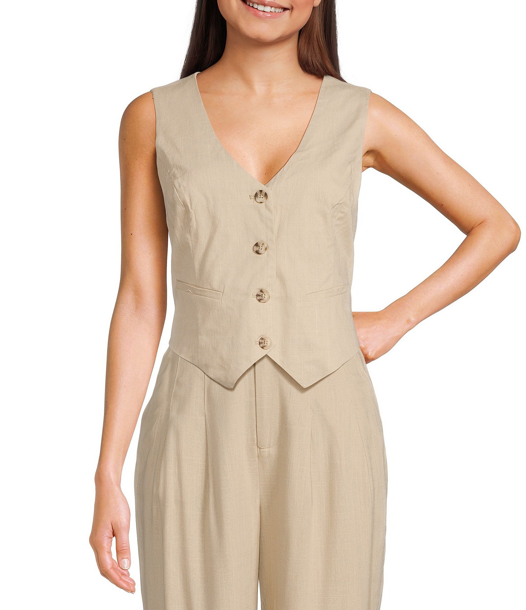TODAYFUL】 Asymmetry Linen Vest Tops