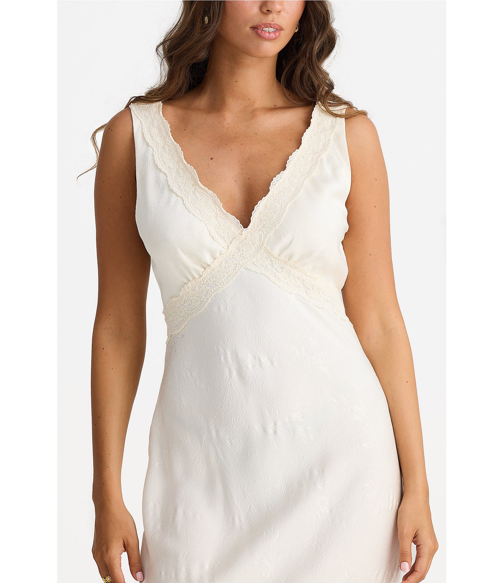 Talisman Luca Silk Jacquard V-Neck Sleeveless Lace Slip Dress