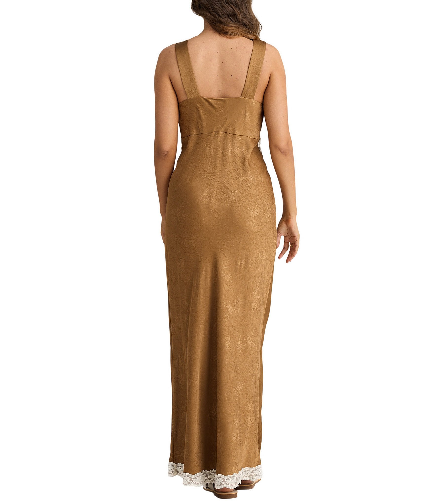 Talisman Luca Silk Jacquard V-Neck Sleeveless Lace Slip Maxi Dress