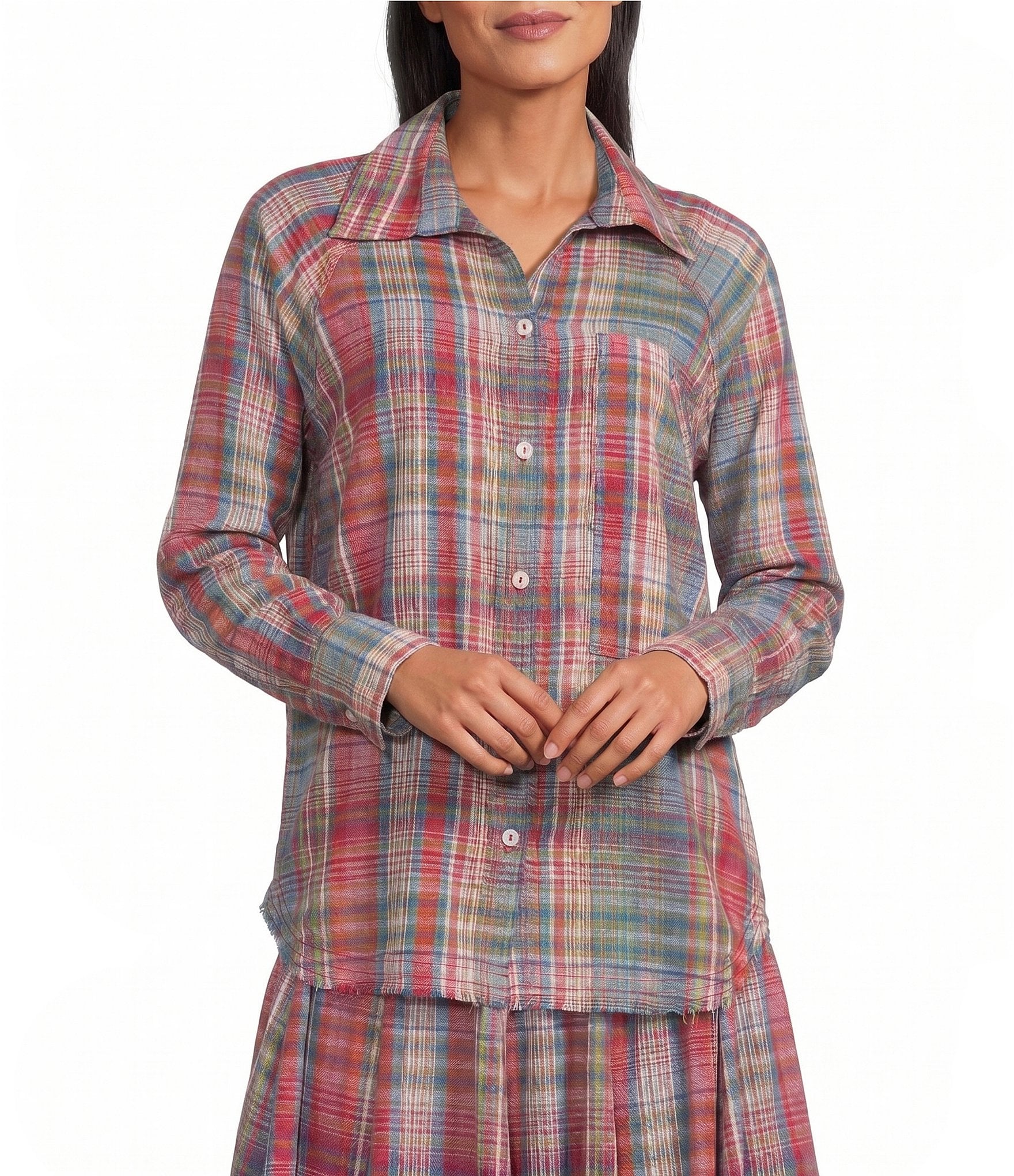 Talisman Woven Yellowstone Plaid Collared Long Sleeve Coordinating Top