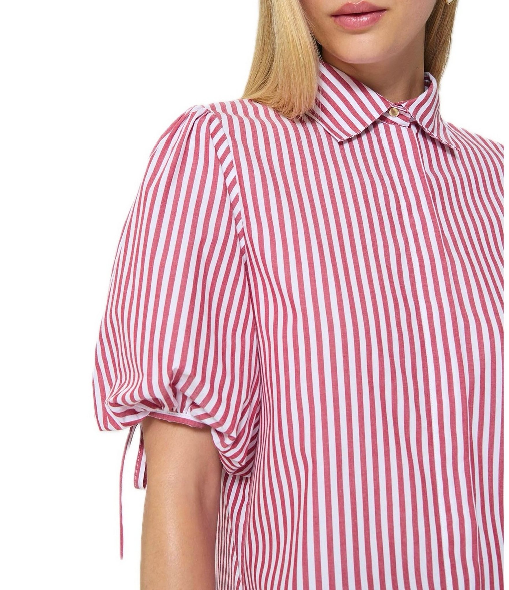 Tara Jarmon Caly Striped Point Collar Short Sleeve Button Front Blouse