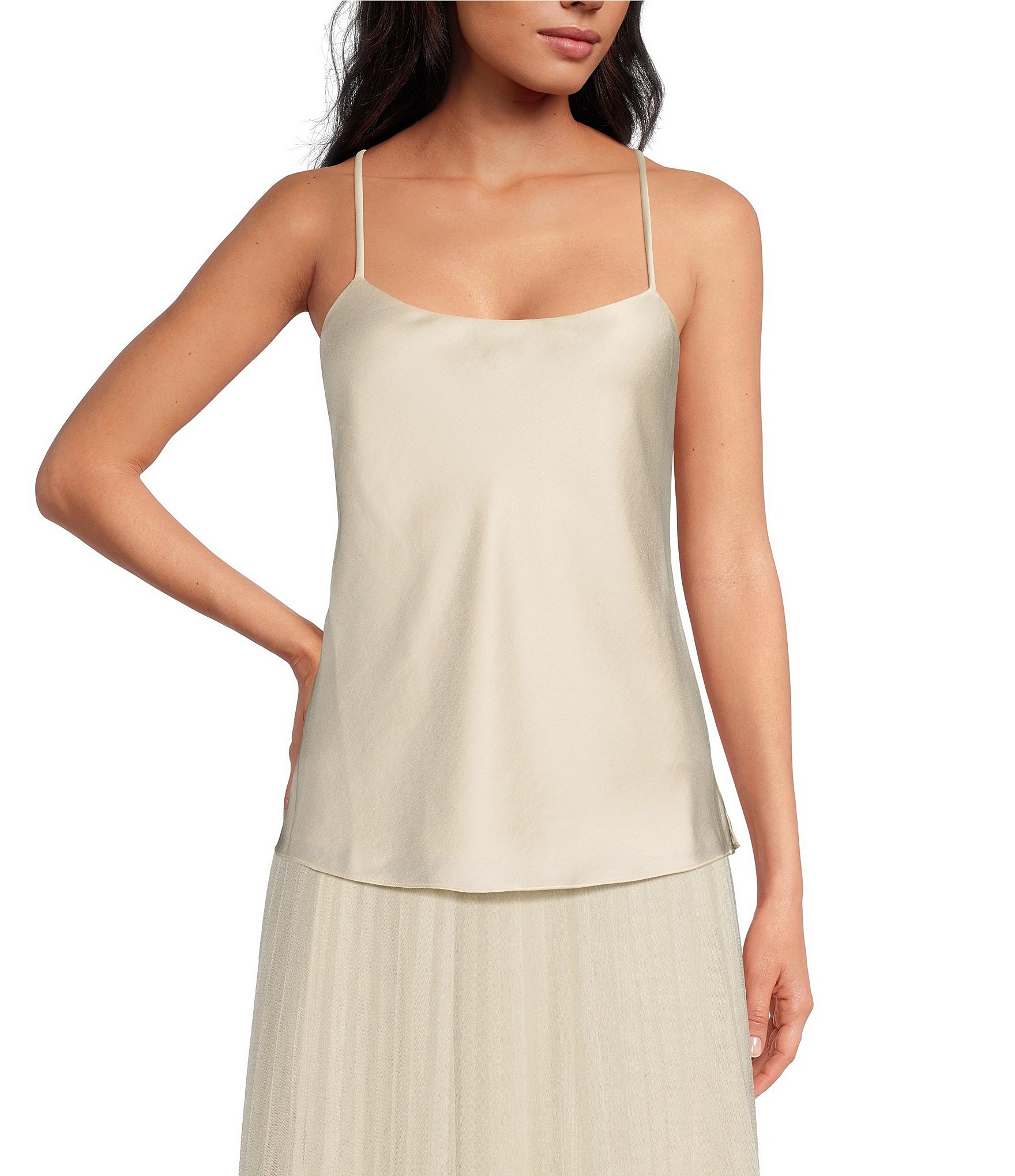 Tara Jarmon Tess Woven Satin Scoop Neck Pearl Detail