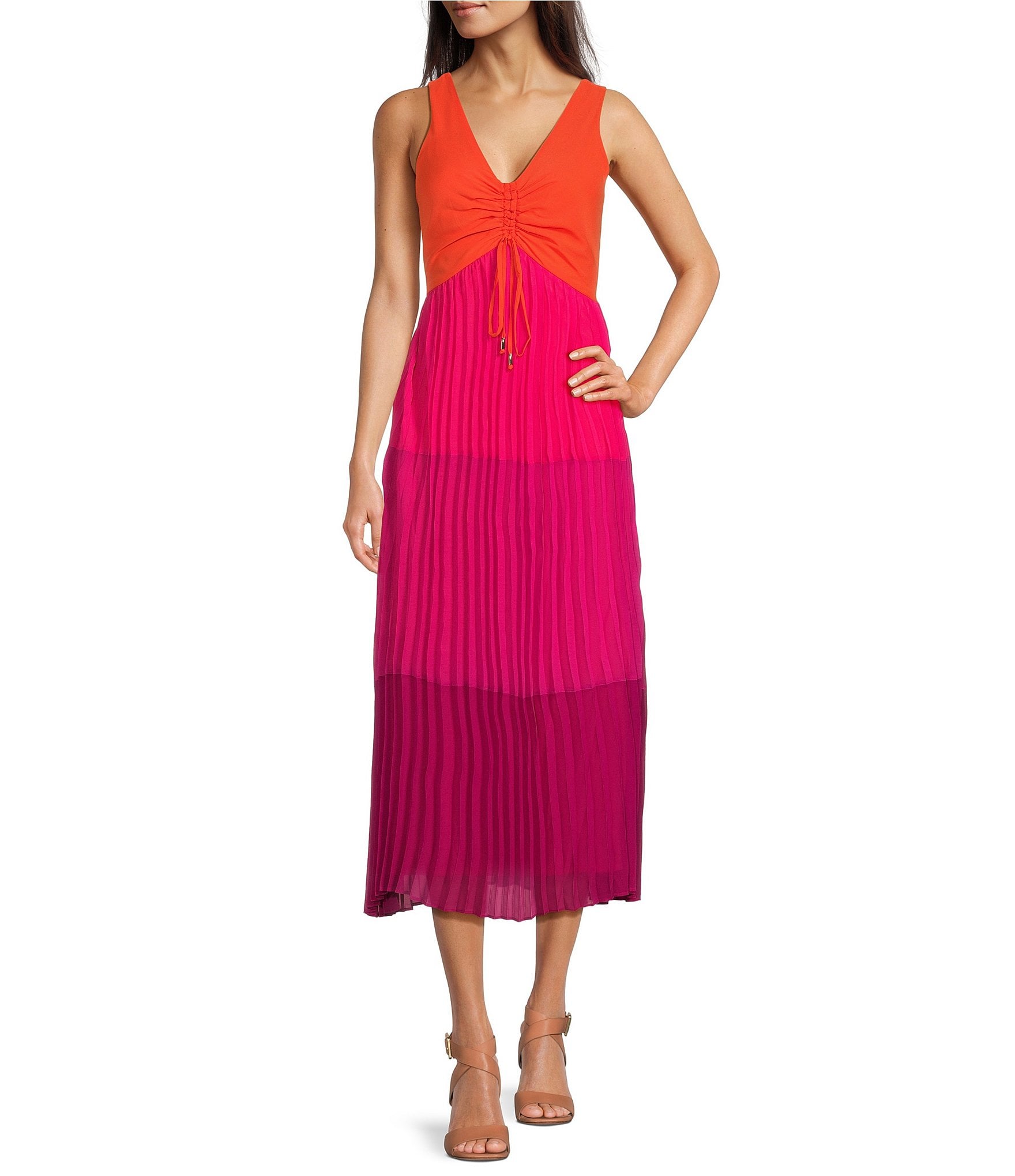 Pleated Color Block Dress