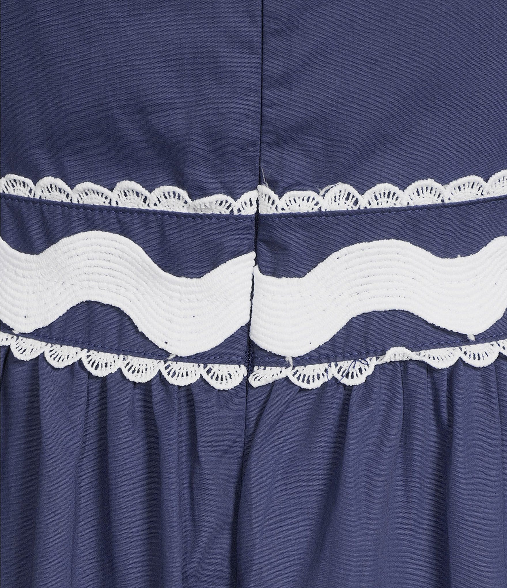TCEC Ricrac Trim Poplin Square Neck Pleated Maxi Dress