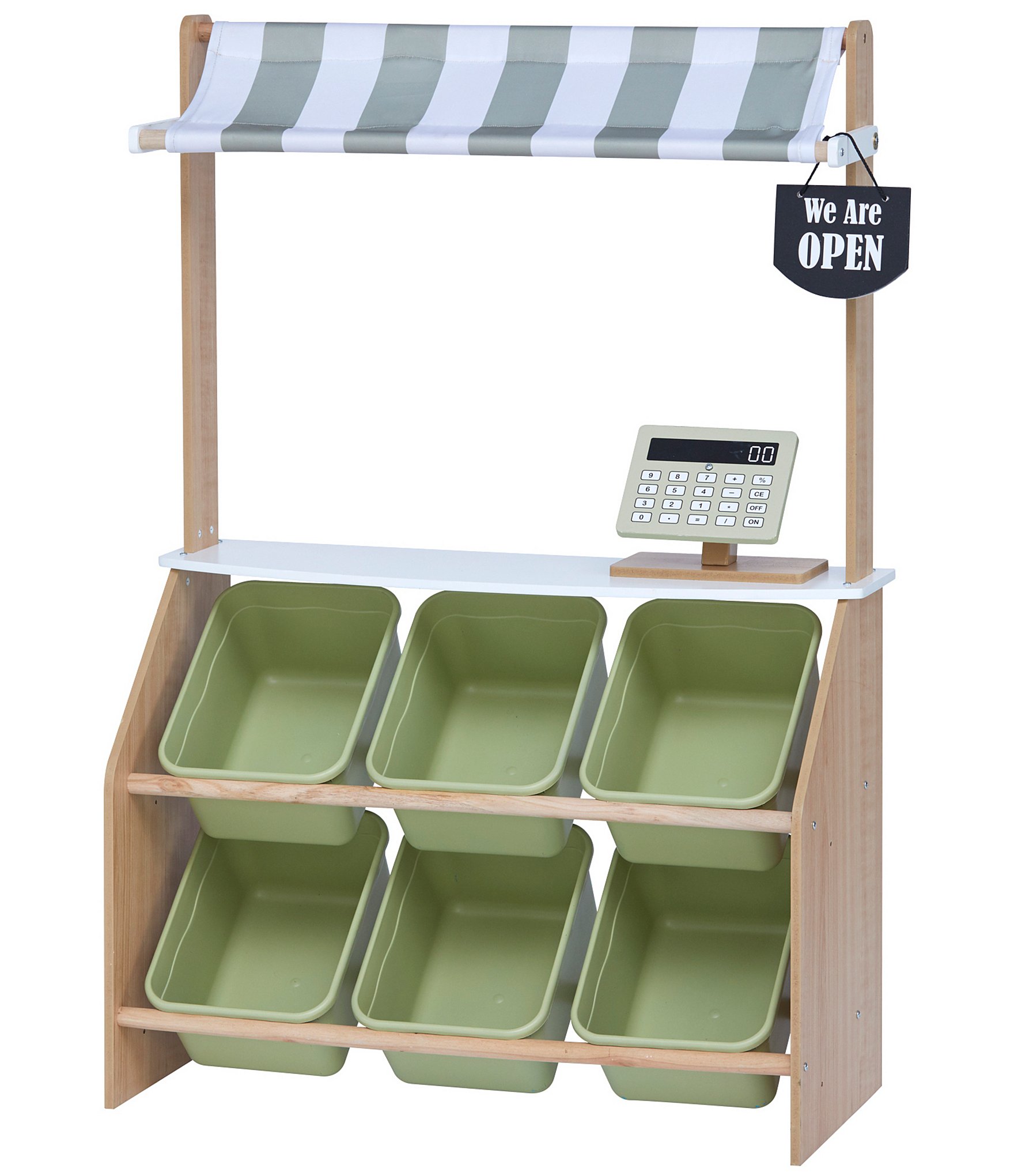 Teamson Kids Little Helper Play Farmers Market Stand with Cash Register & Storage Bins