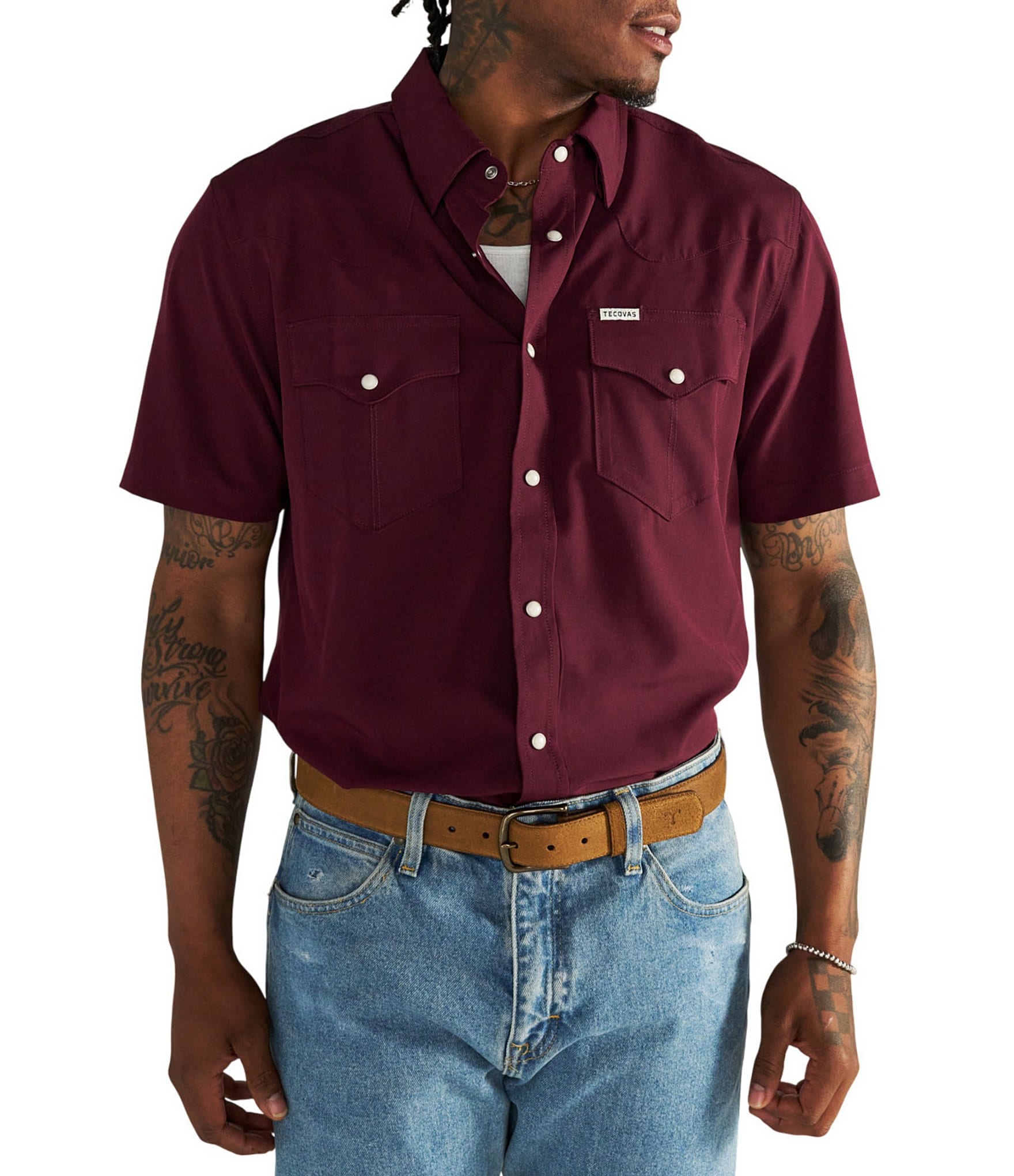 Tecovas Performance Faux-Pearl-Snap Short Sleeve Western Shirt
