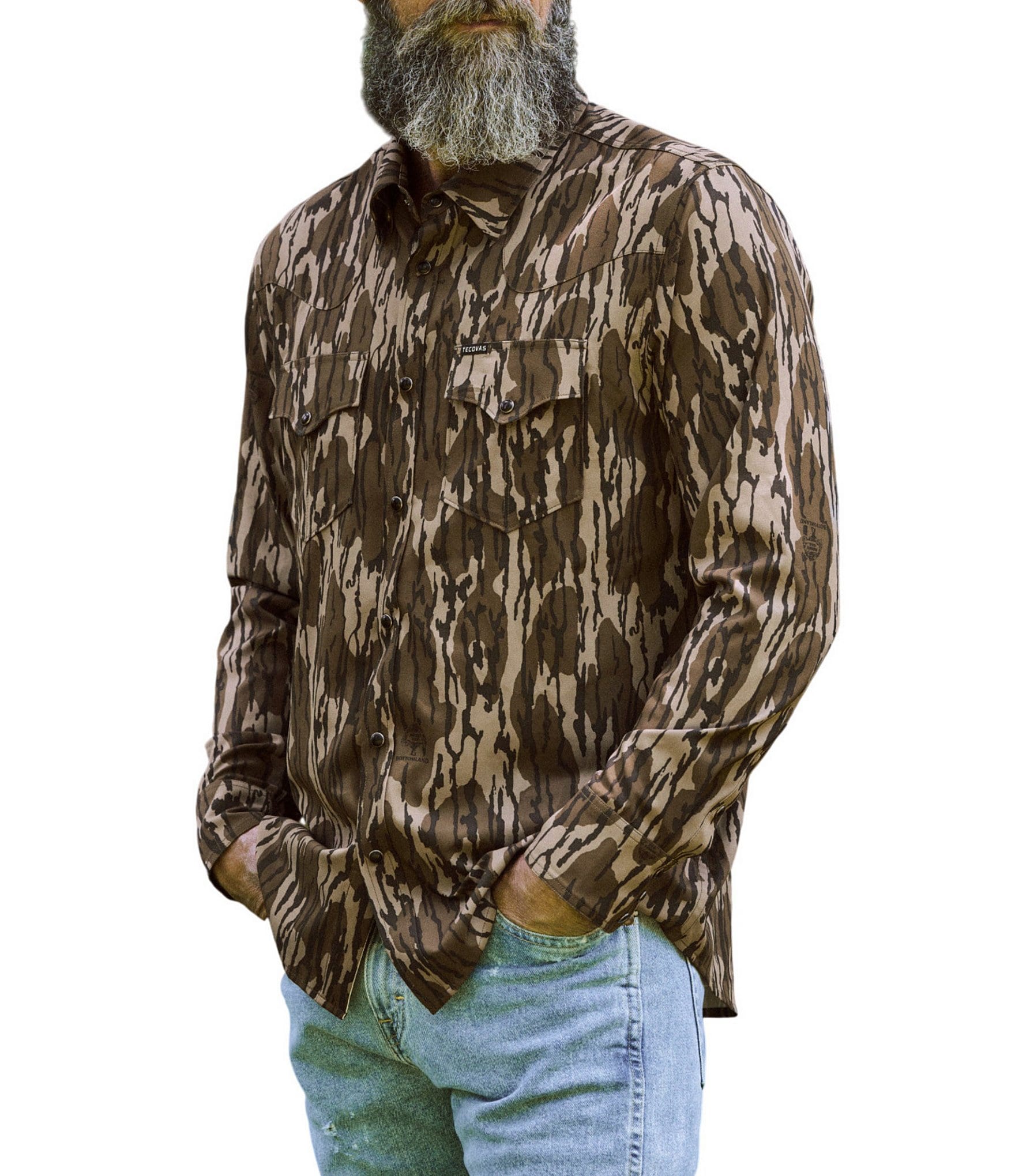 Tecovas X Mossy Oak Camouflage Print Performance Long Sleeve Western Shirt