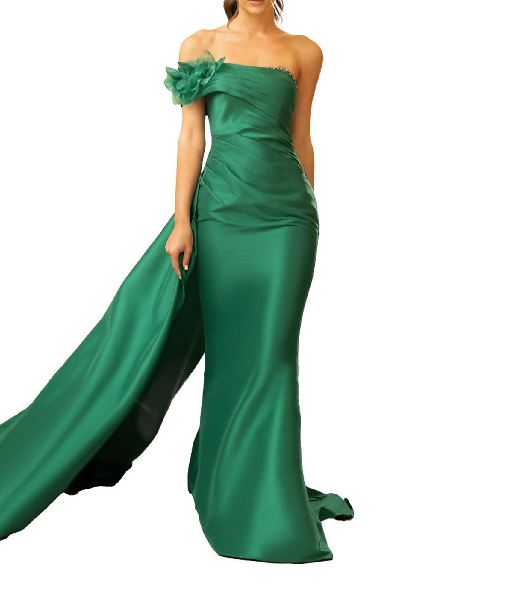 Terani Couture 3D Applique One Shoulder Stretch Mikado Mermaid Gown