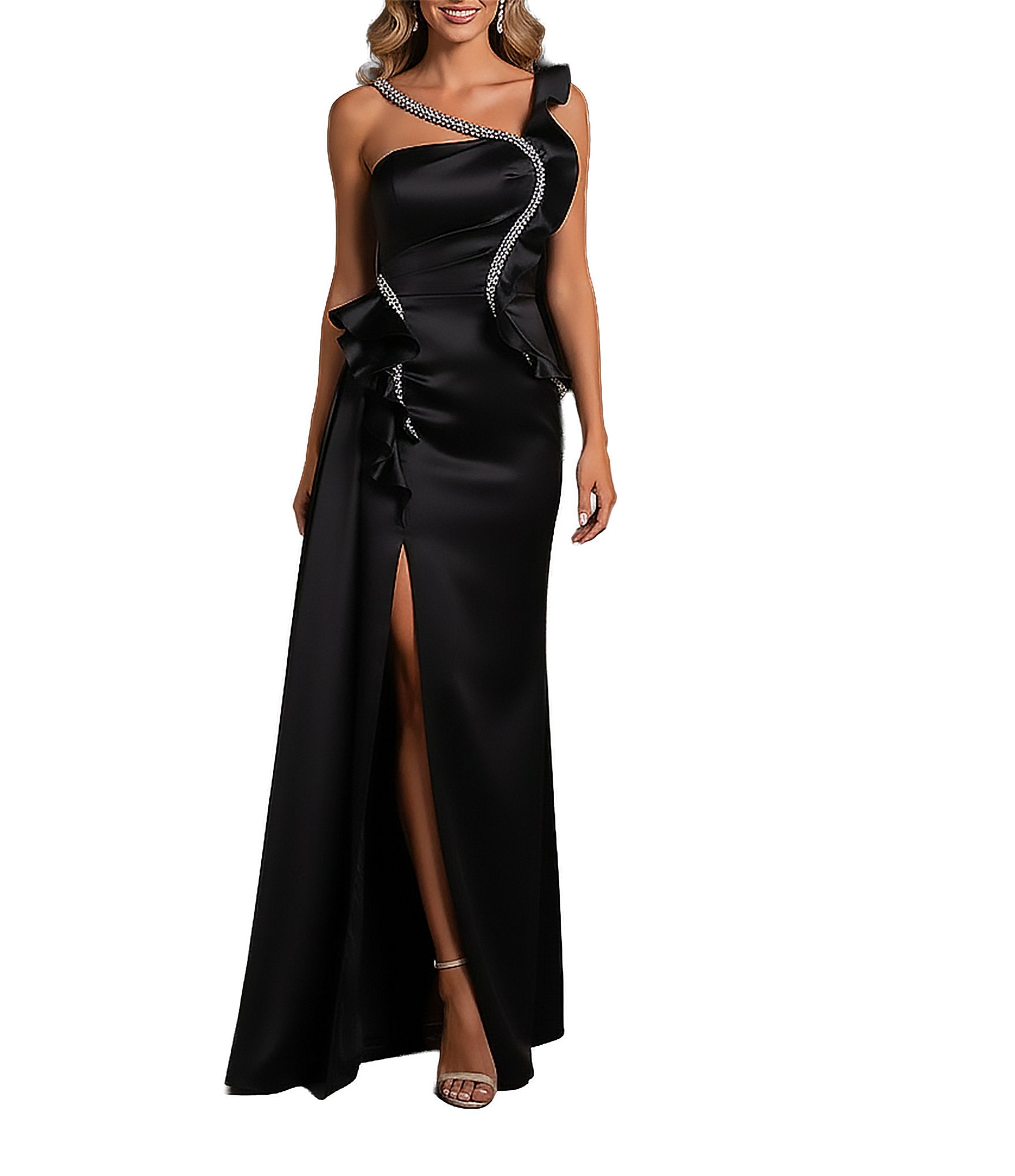 knee length dresses for ladies Black And Gold Chiffon Maxi Dress – self-portrait