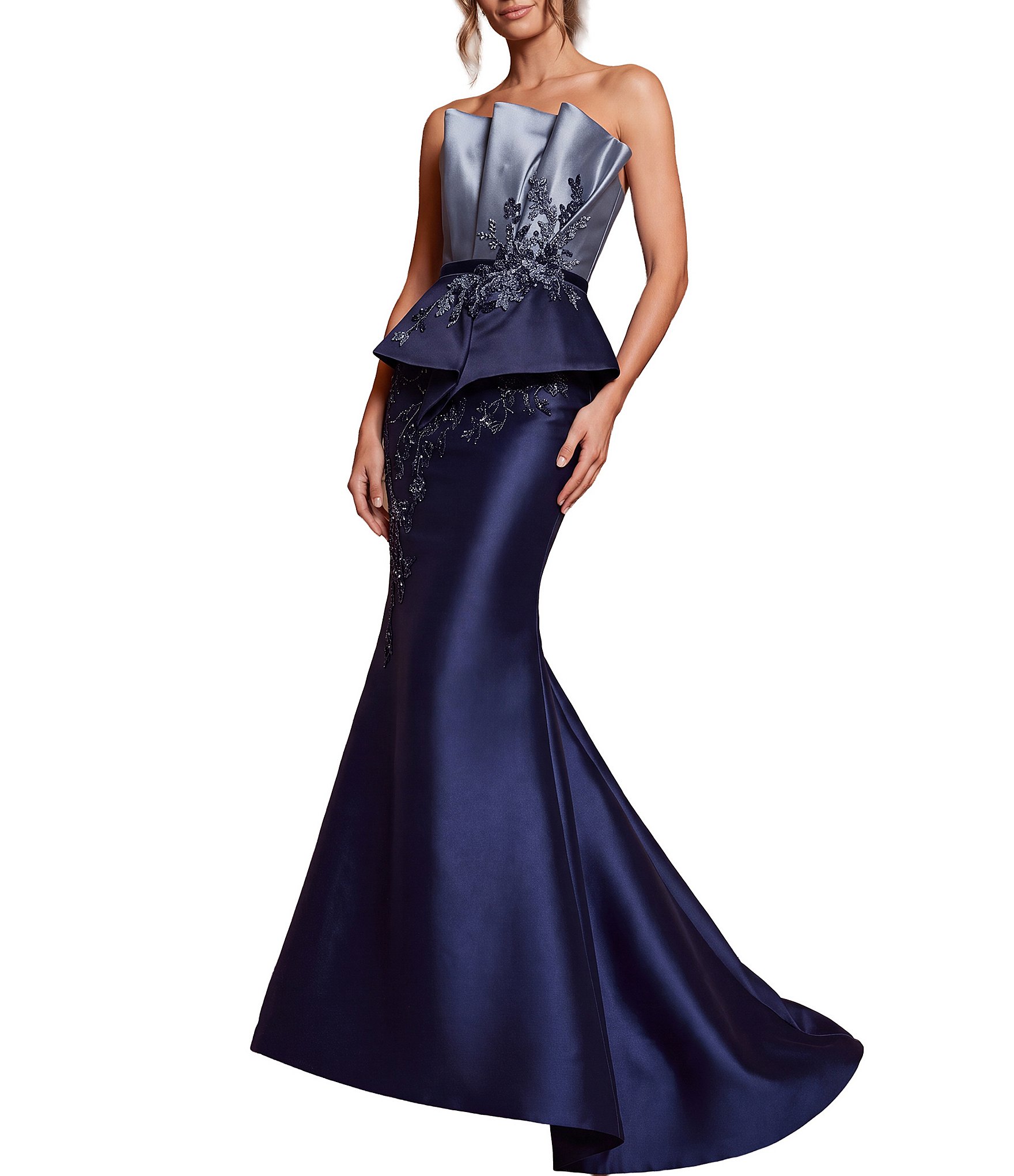 Terani Couture Fluted Top Two Tone Gown
