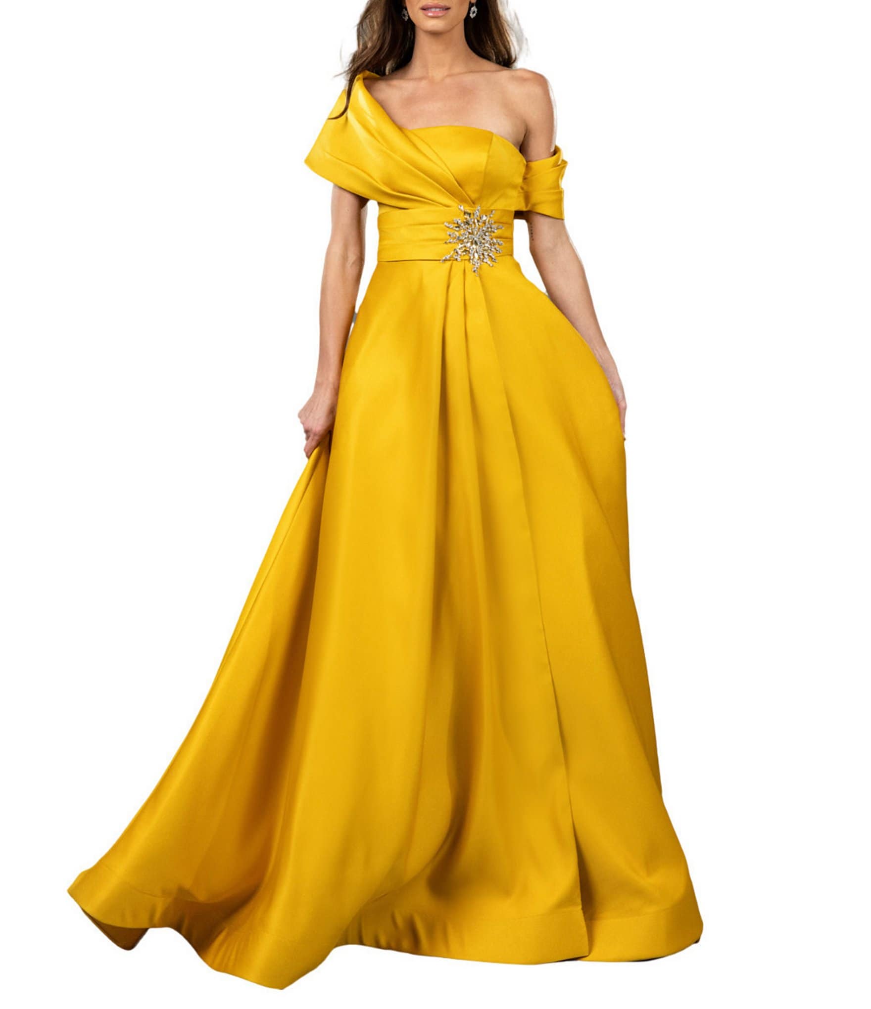 green emerald velvet dress Andie Butter Yellow Silky Midi Dress L main image 1