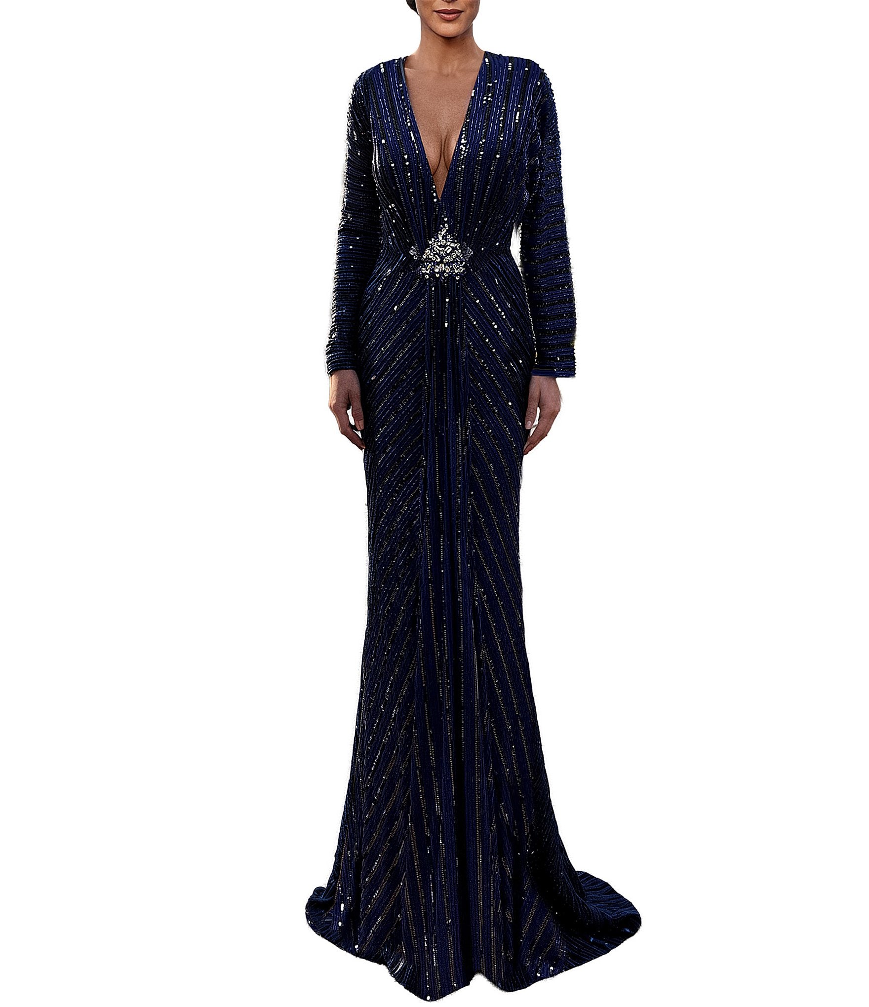 dillards long sleeve formal dresses Chiffon Plus Size Pageant Gowns Long Sleeve Formal Dillards Dresses Plus  Size Elegant V Neck