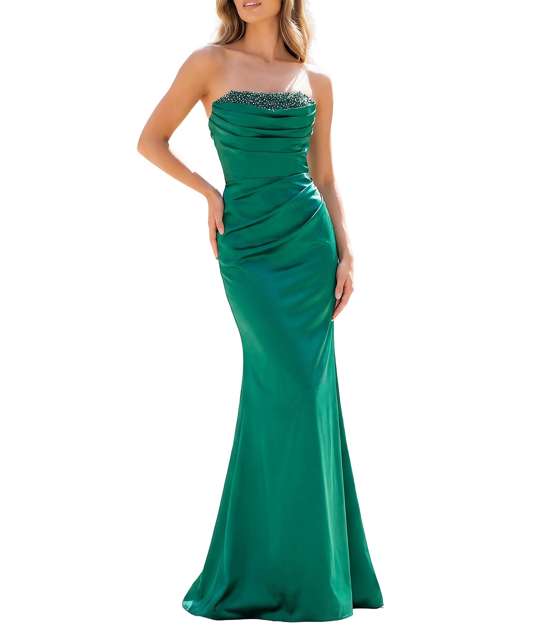 female gown dress GLS Coral Prom Long Dress Evening Gown - Cap Sleeve Scoop Neckline with Beaded Trim main image 0