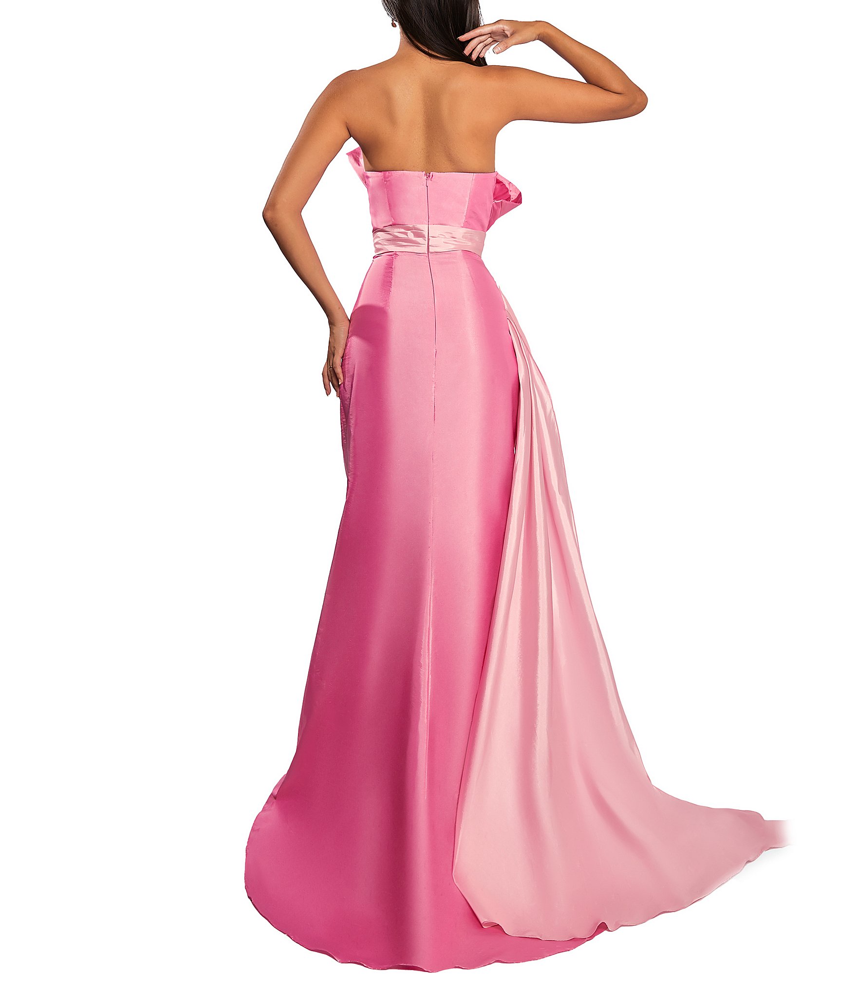 Terani Couture Taffeta Strapless Asymmetrical Bodice Two-Tone Drape Mermaid Dress