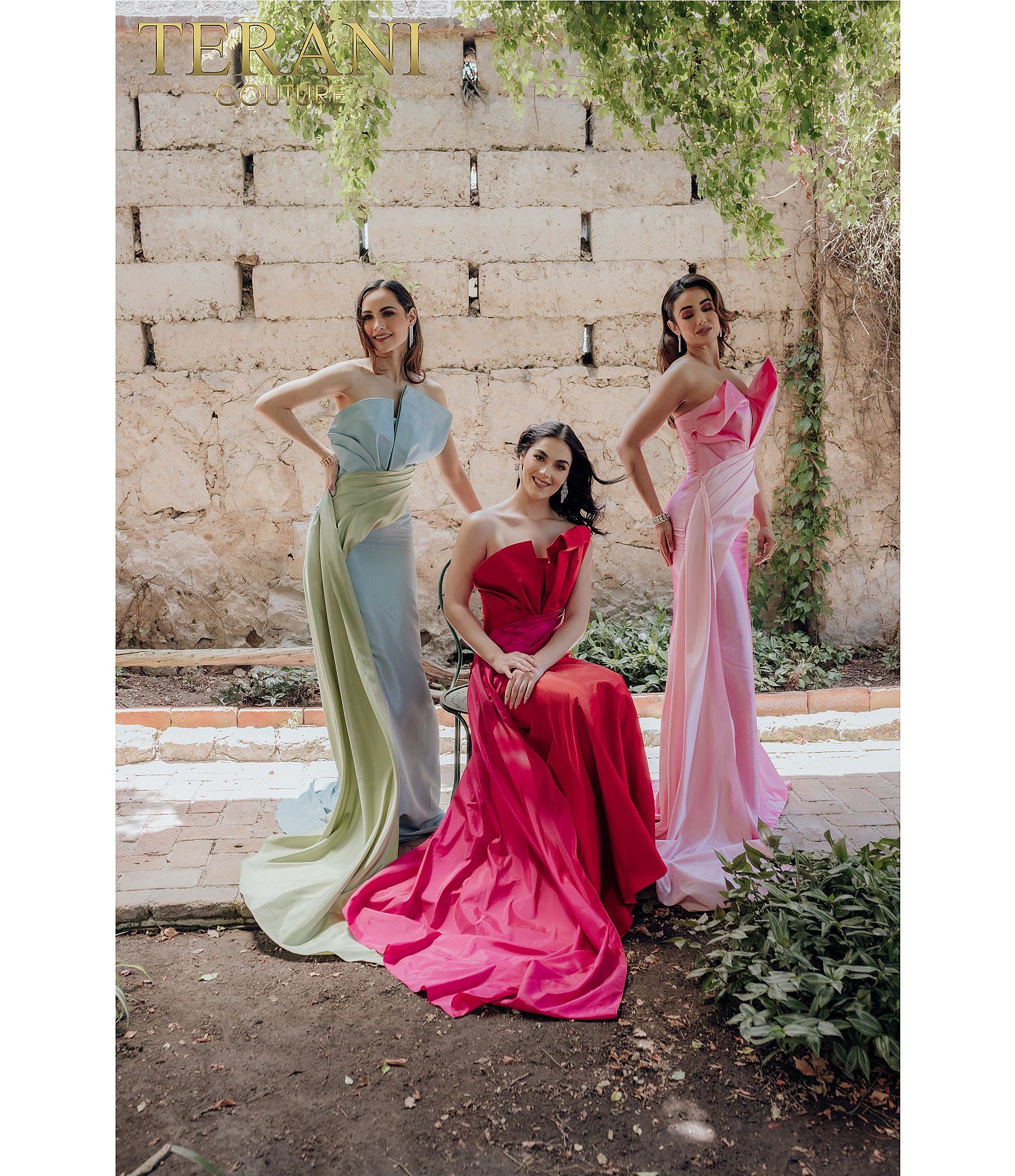 Terani Couture Taffeta Strapless Asymmetrical Bodice Two-Tone Drape Mermaid Dress