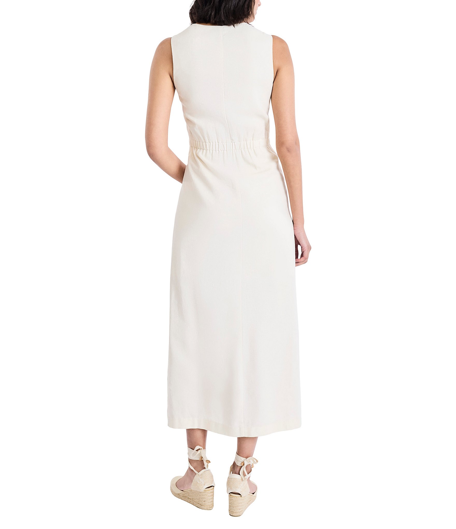The Good Journey Linen Sheath Button Midi Dress