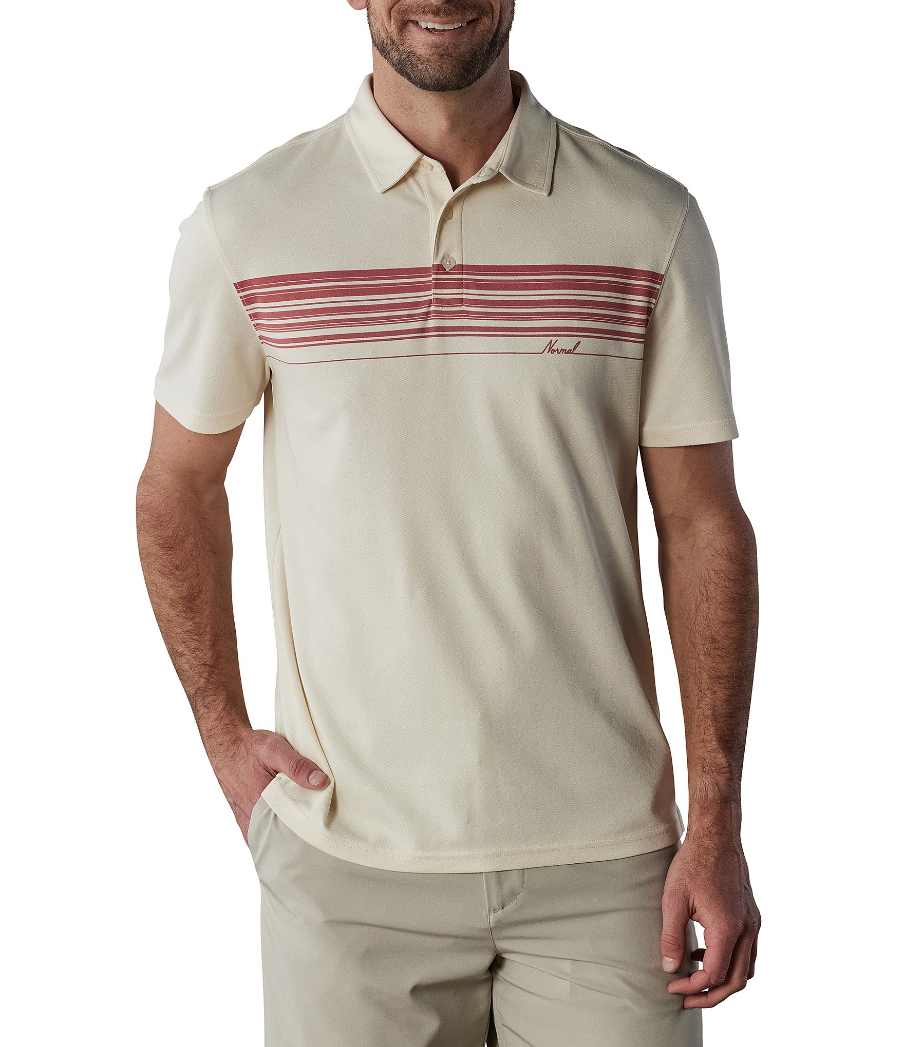 The Normal Brand Chip Pique Chest Stripe Short Sleeve Polo Shirt