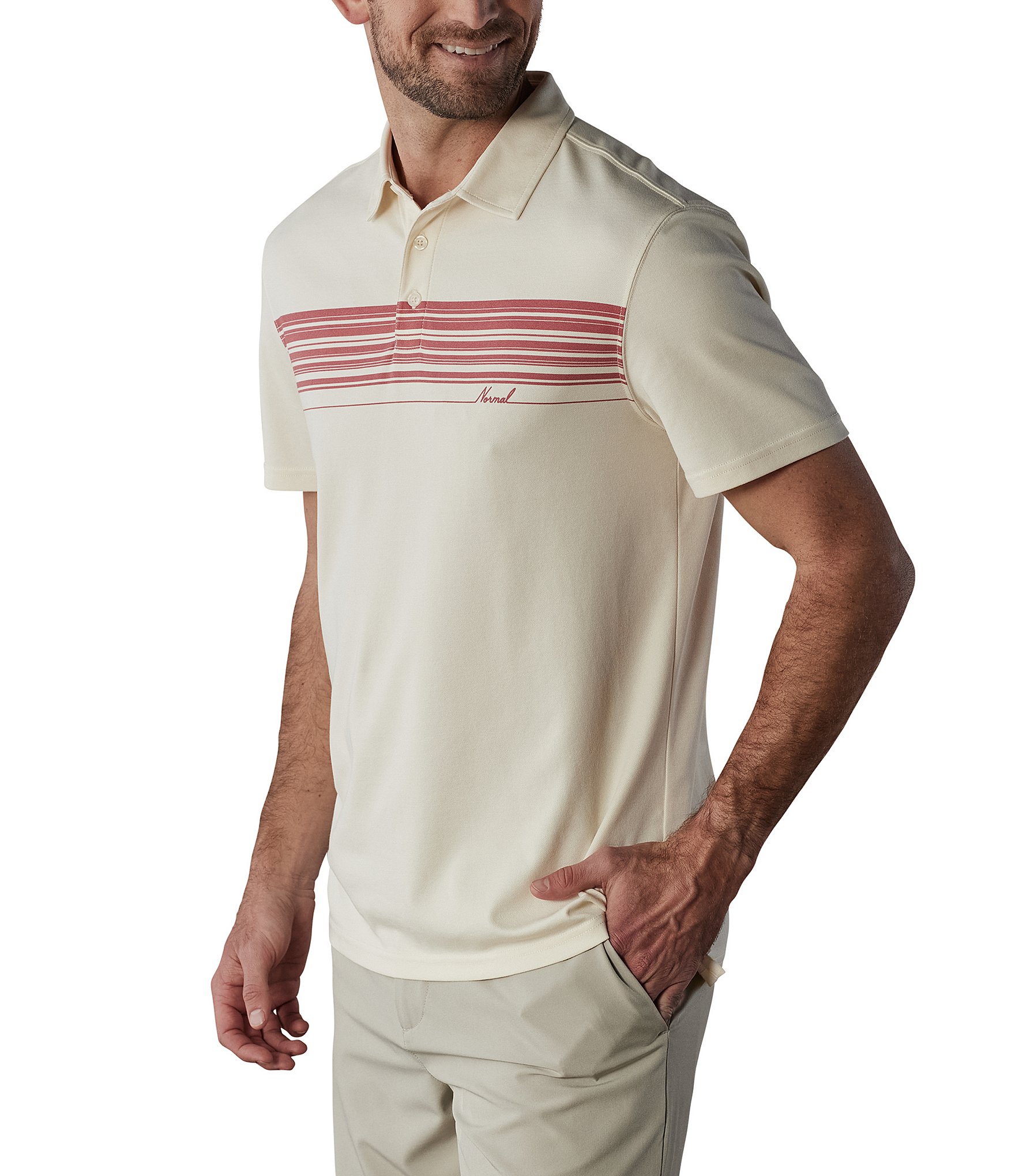 The Normal Brand Chip Pique Chest Stripe Short Sleeve Polo Shirt