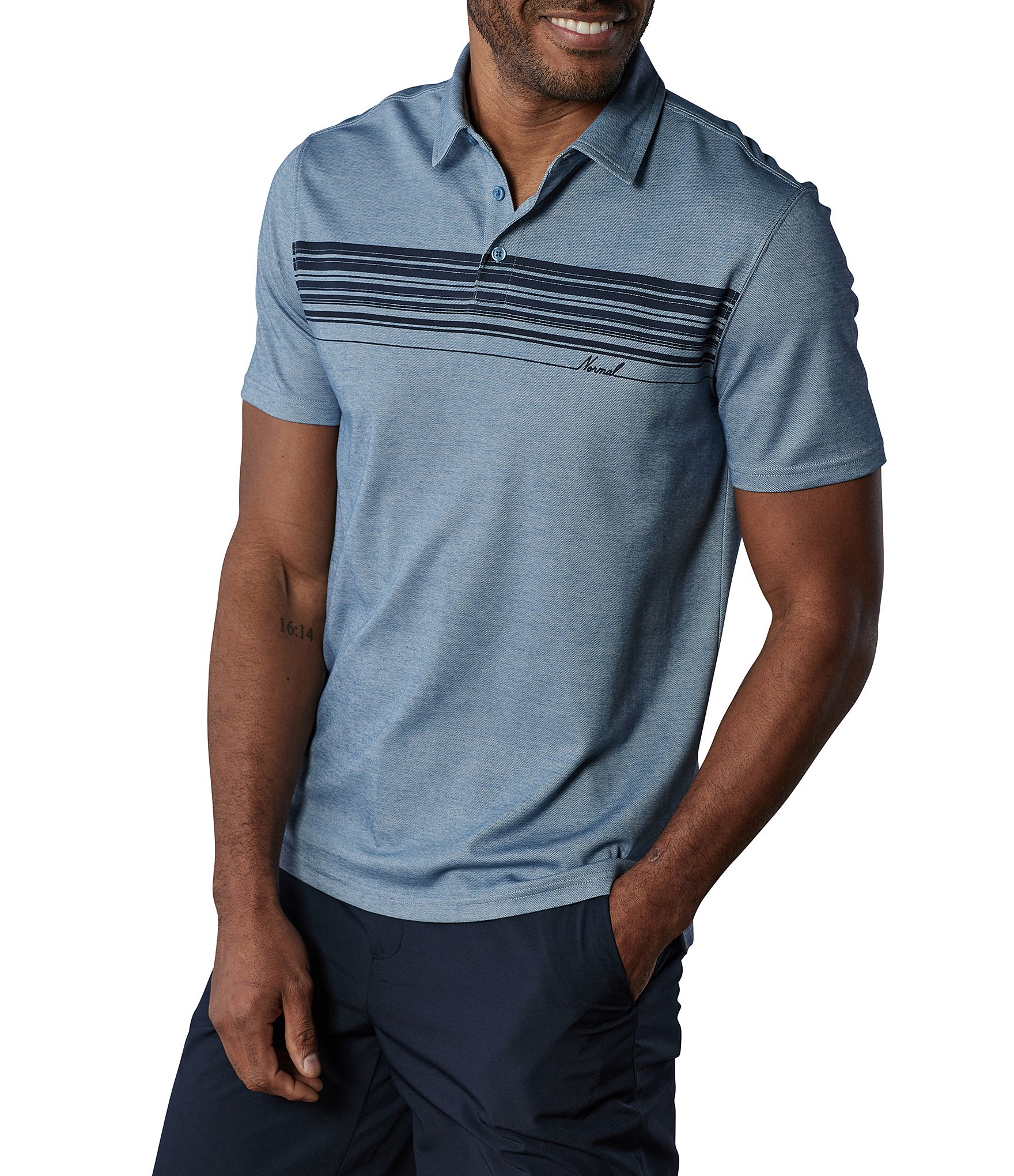 The Normal Brand Chip Pique Chest Stripe Short Sleeve Polo Shirt