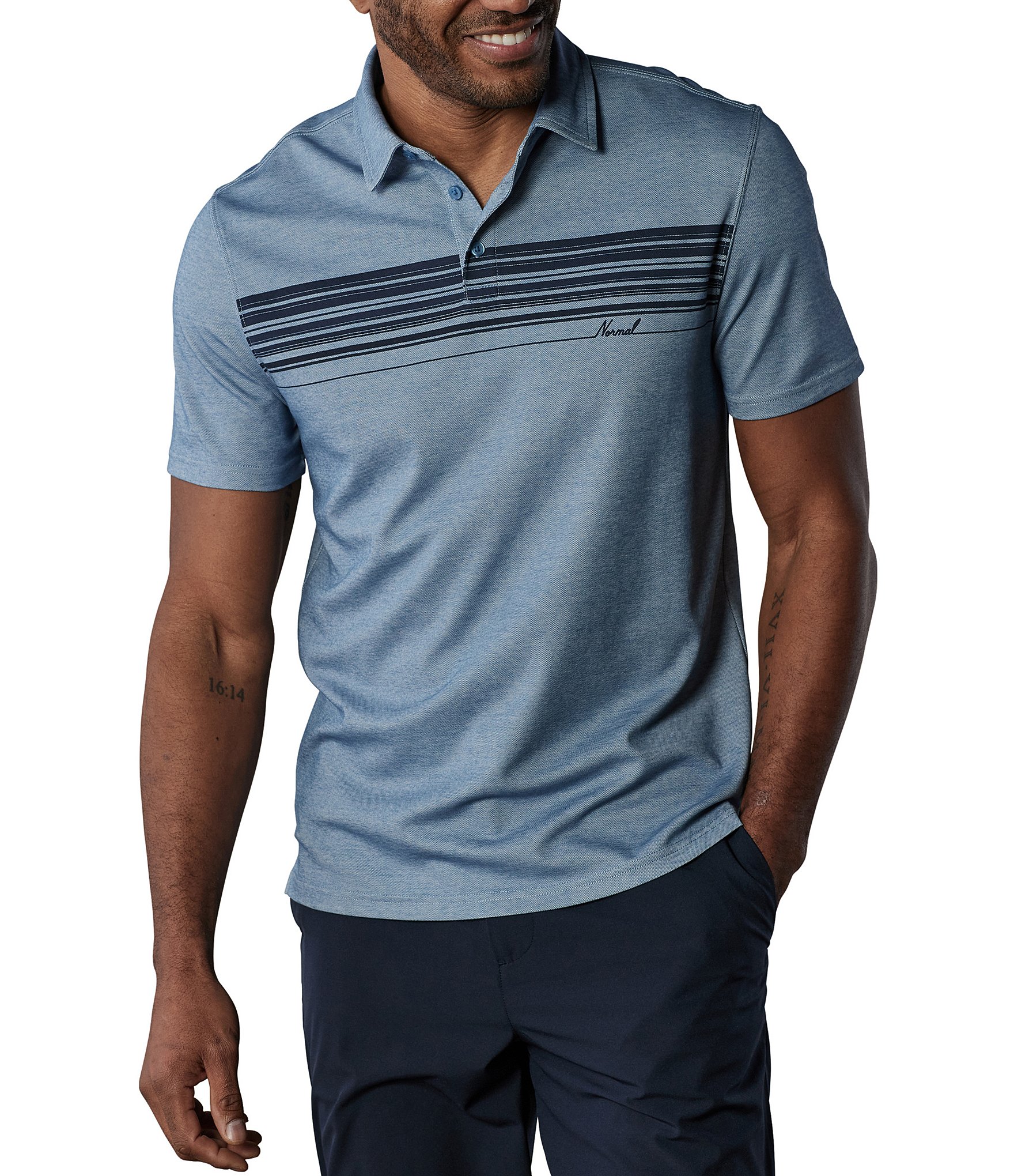 The Normal Brand Chip Pique Chest Stripe Short Sleeve Polo Shirt